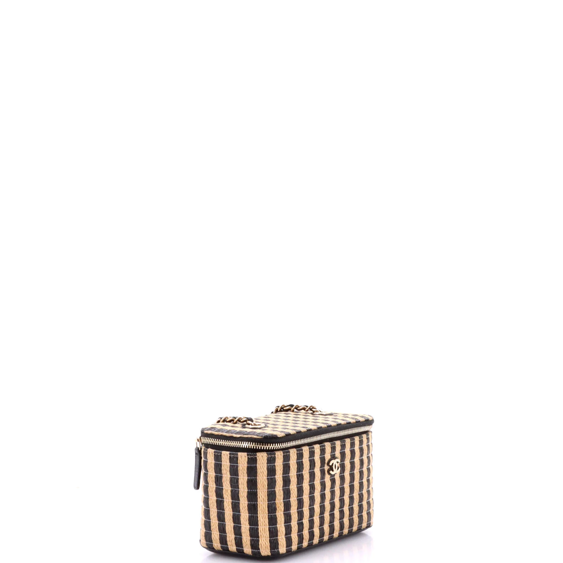 Classic Vanity Case with Chain Striped Raffia and Jute Small - Image 3