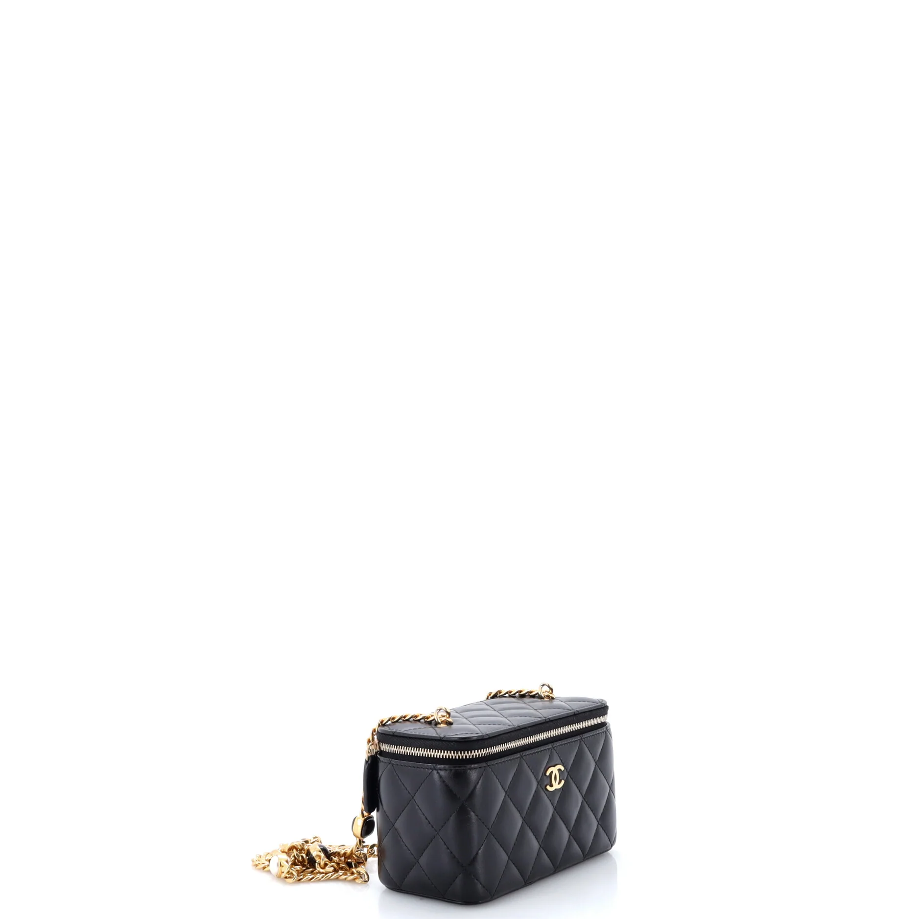 Classic Vanity Case with Resin Pearl Chain Quilted Lambskin Small - Image 2