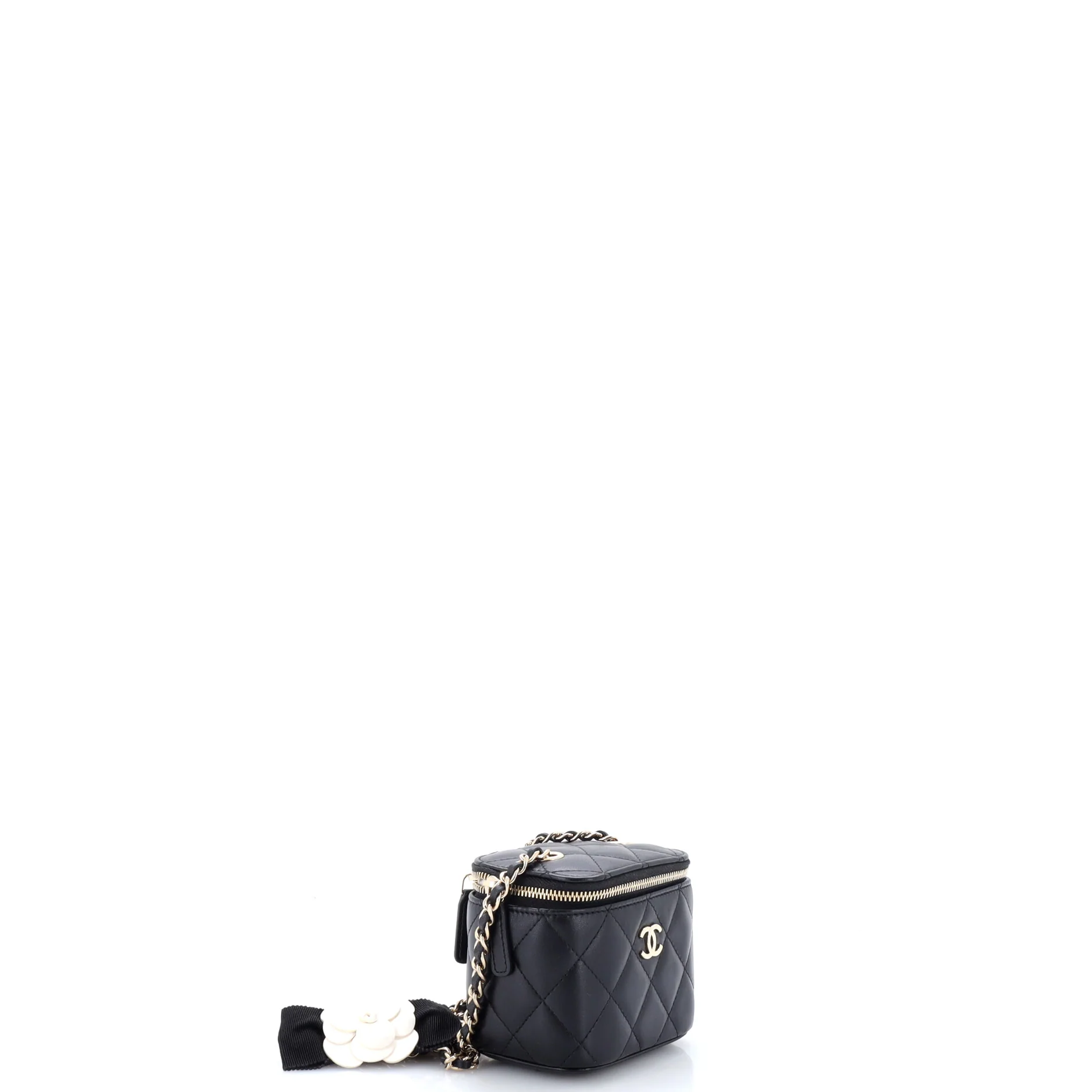 Classic Vanity Case with Resin Pearl Chain Quilted Lambskin Small - Image 4