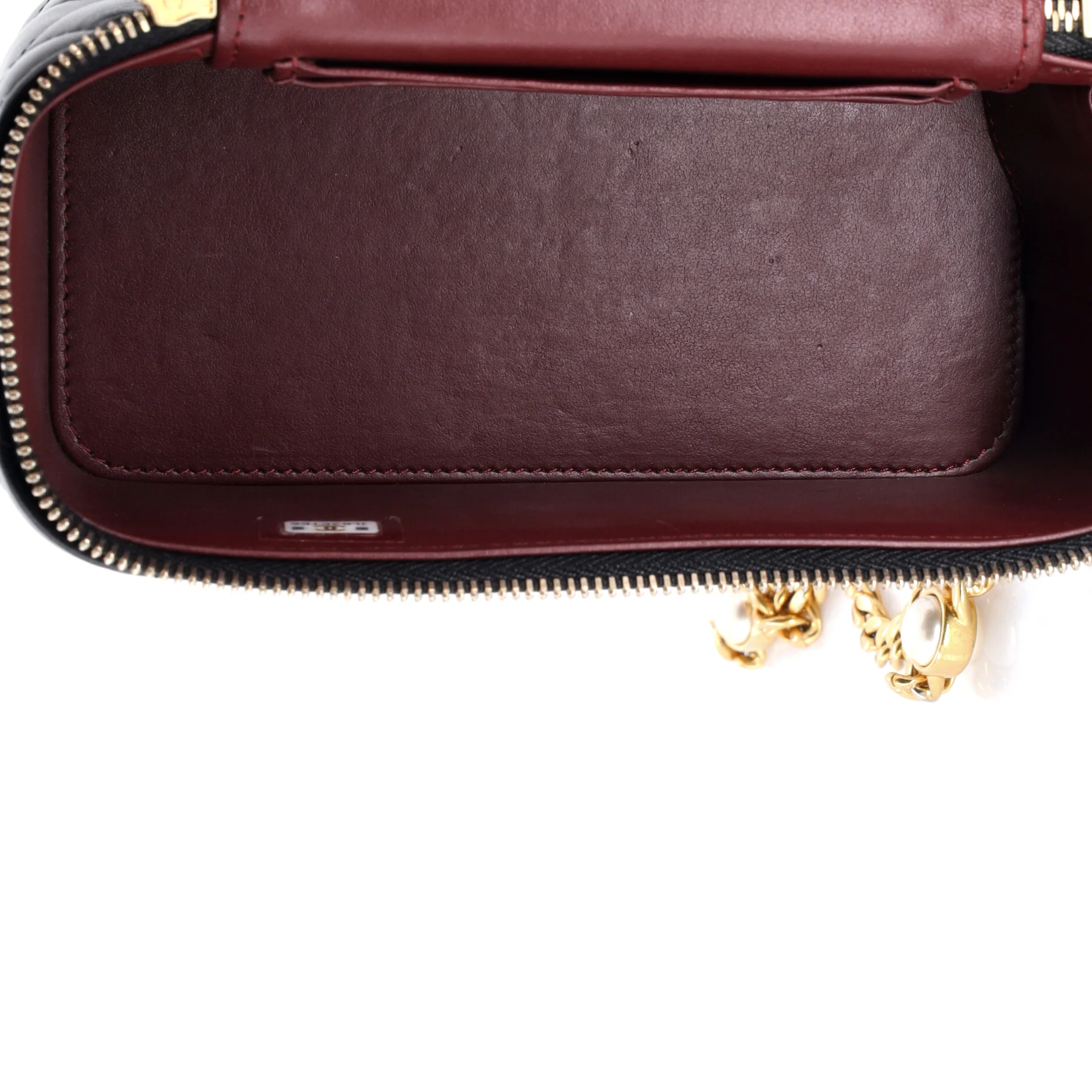 Classic Vanity Case with Resin Pearl Chain Quilted Lambskin Small - Image 9