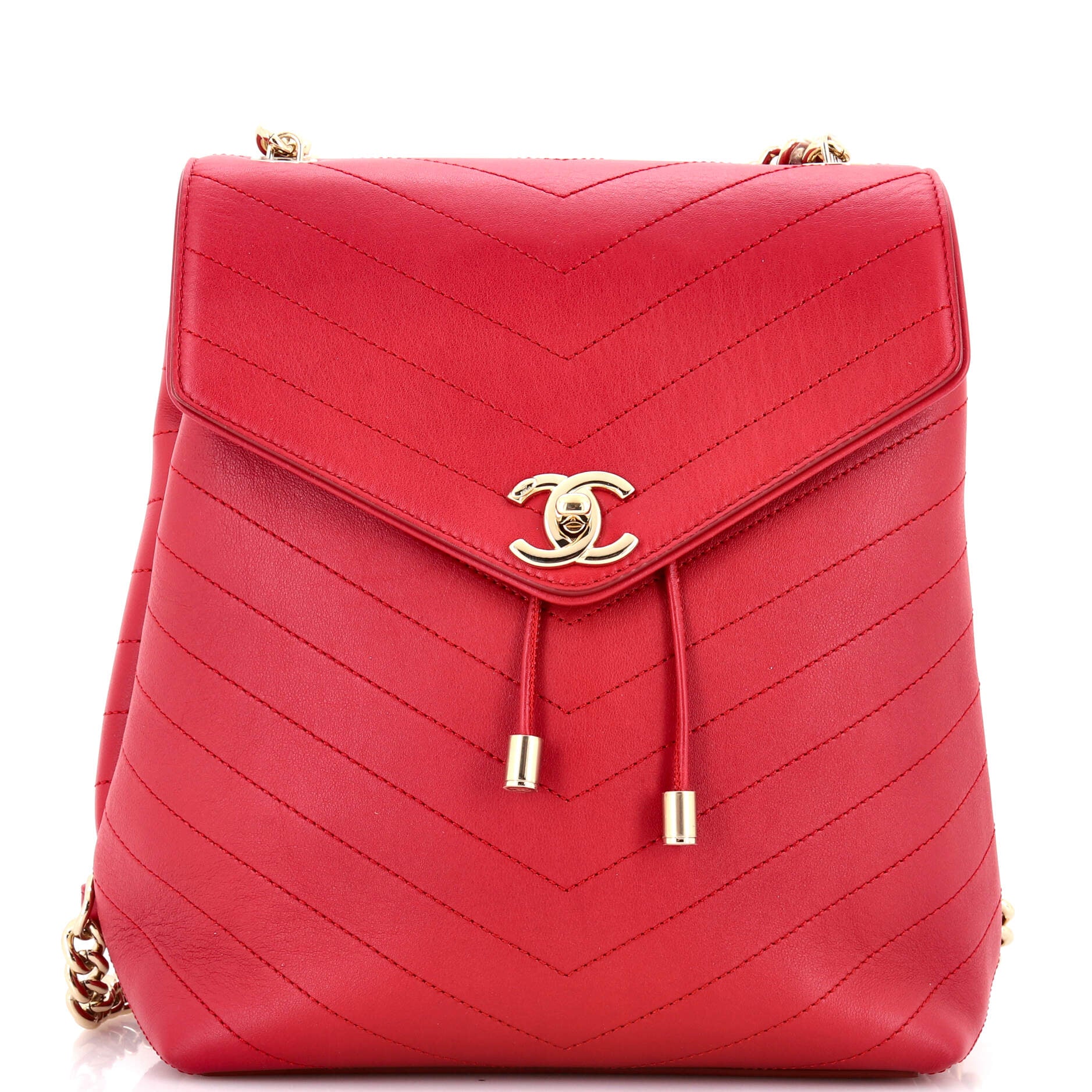 Coco Chevron Backpack Stitched Calfskin Small