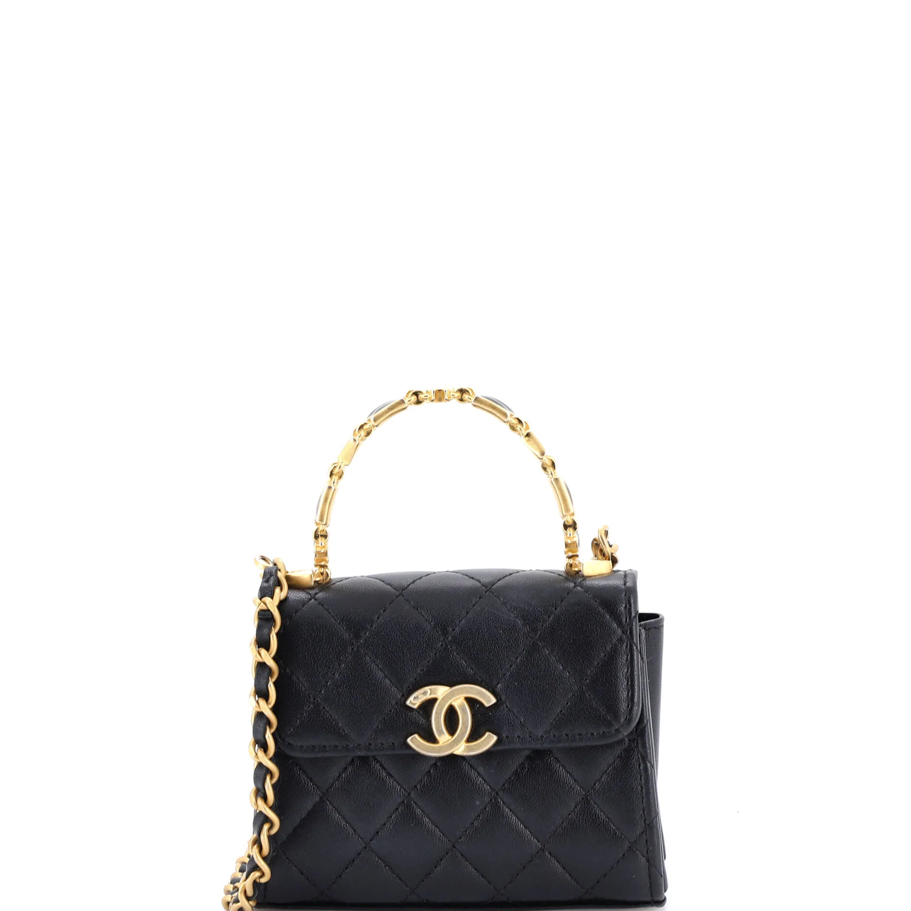 Coco Enamel Top Handle Flap Bag Quilted Lambskin Small