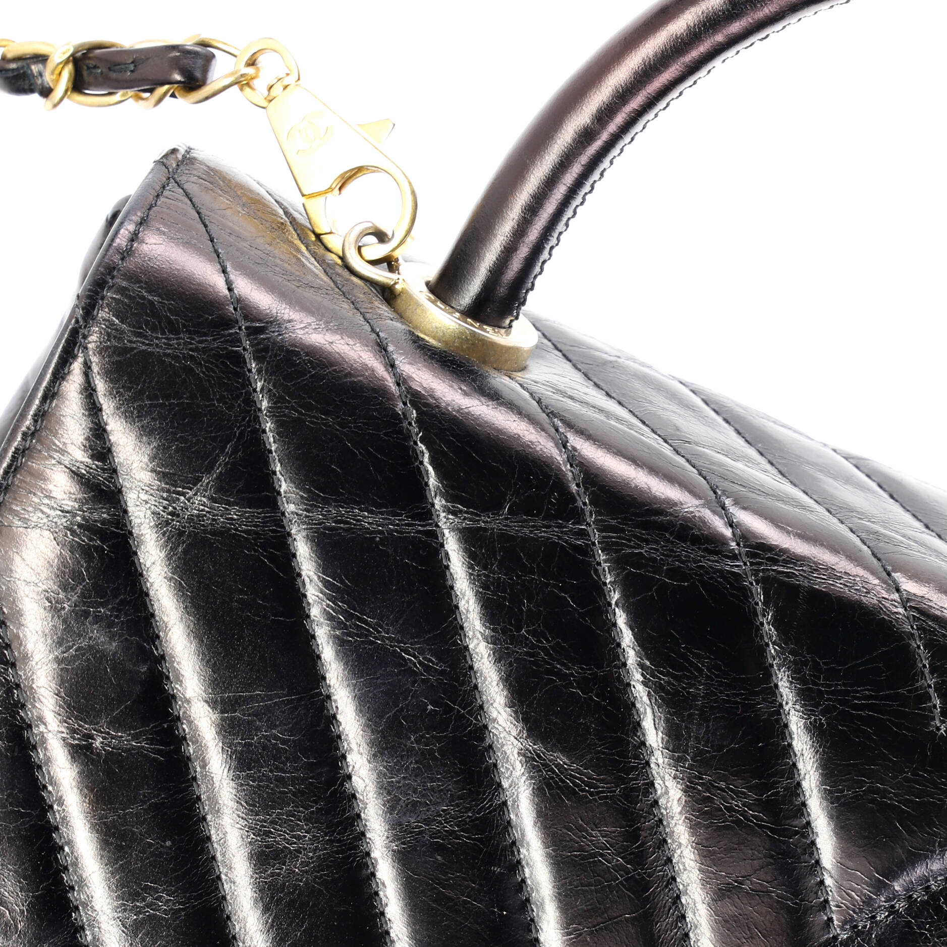 Coco Top Handle Bag Chevron Calfskin Small - Image 7
