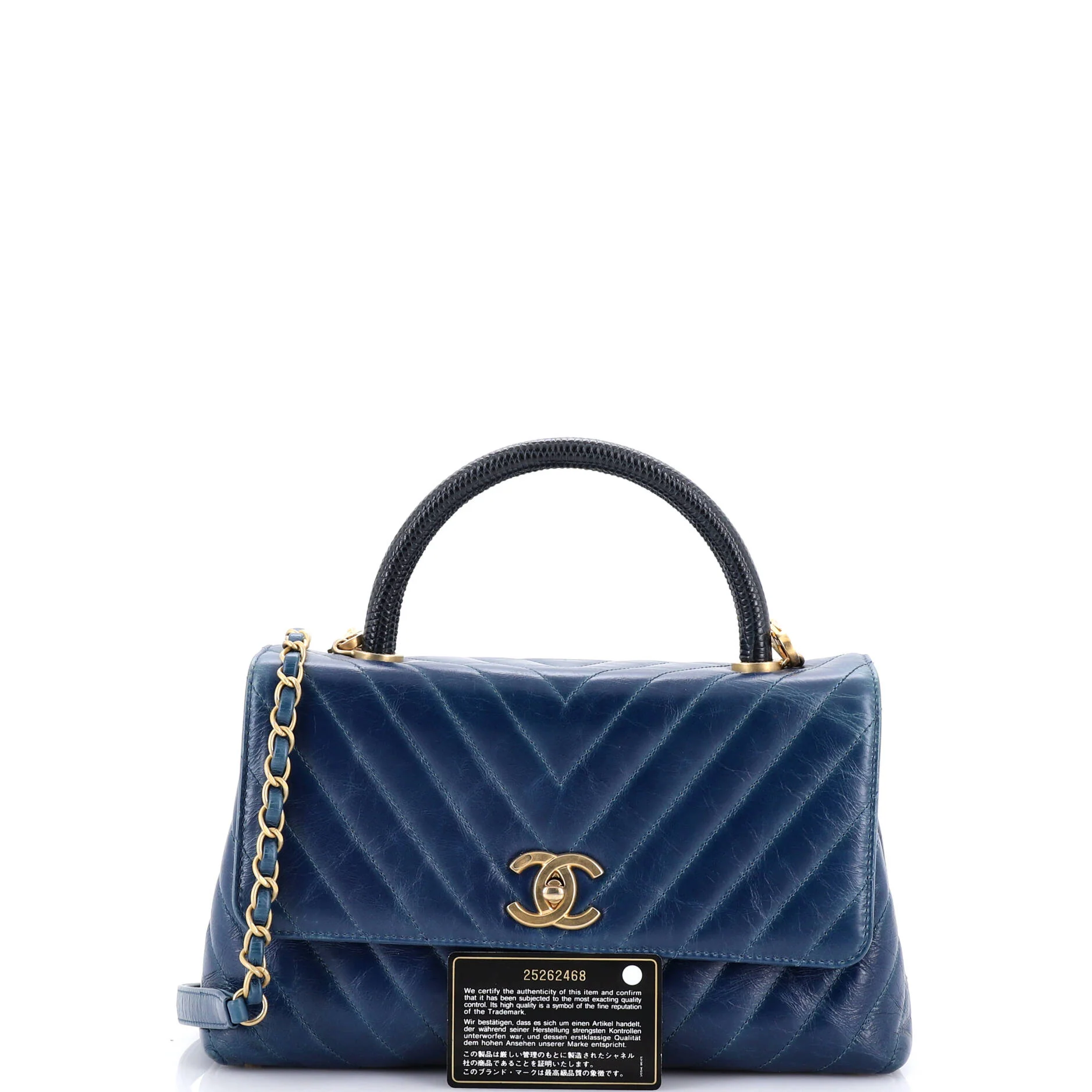 Coco Top Handle Bag Chevron Calfskin with Lizard Small - Image 2