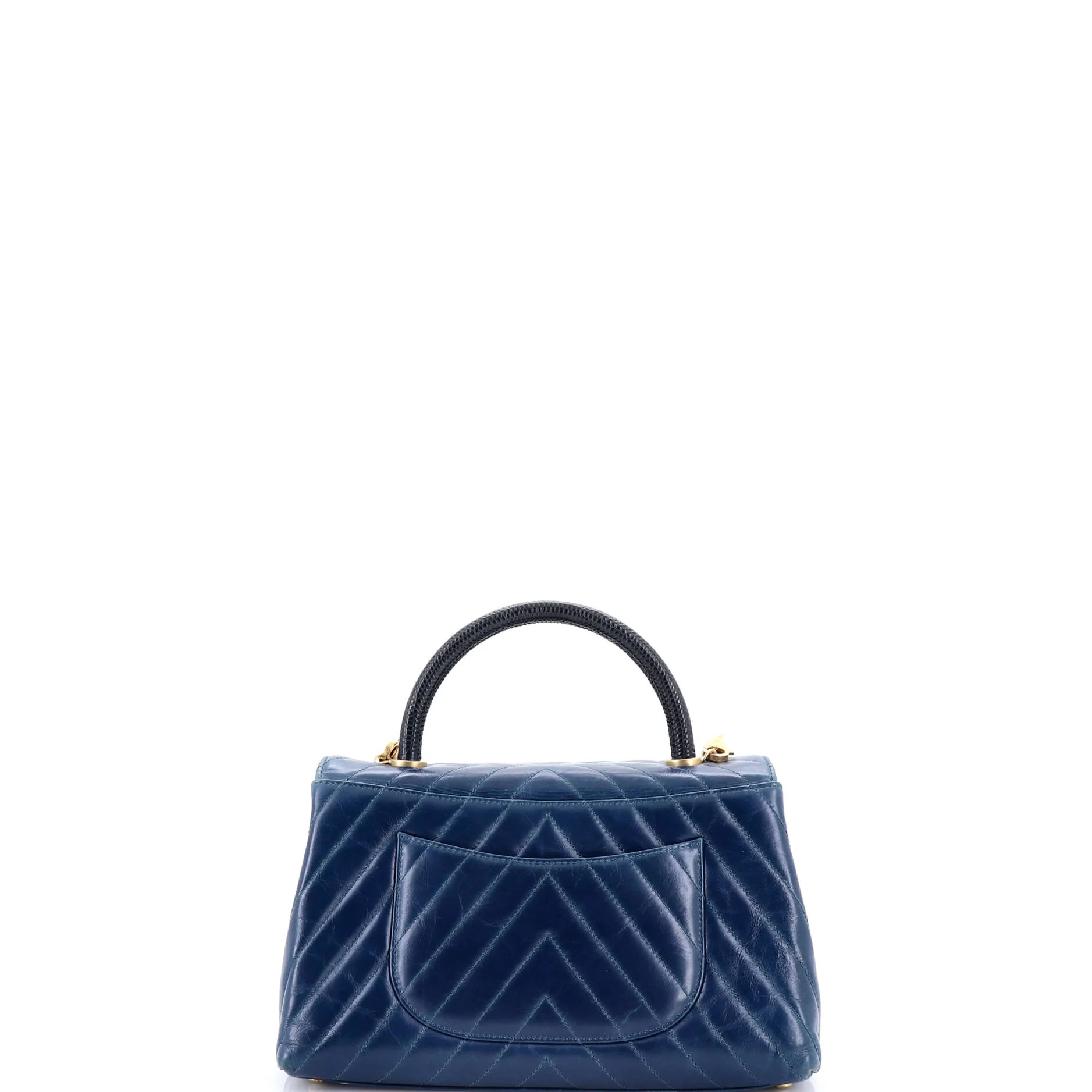 Coco Top Handle Bag Chevron Calfskin with Lizard Small - Image 4