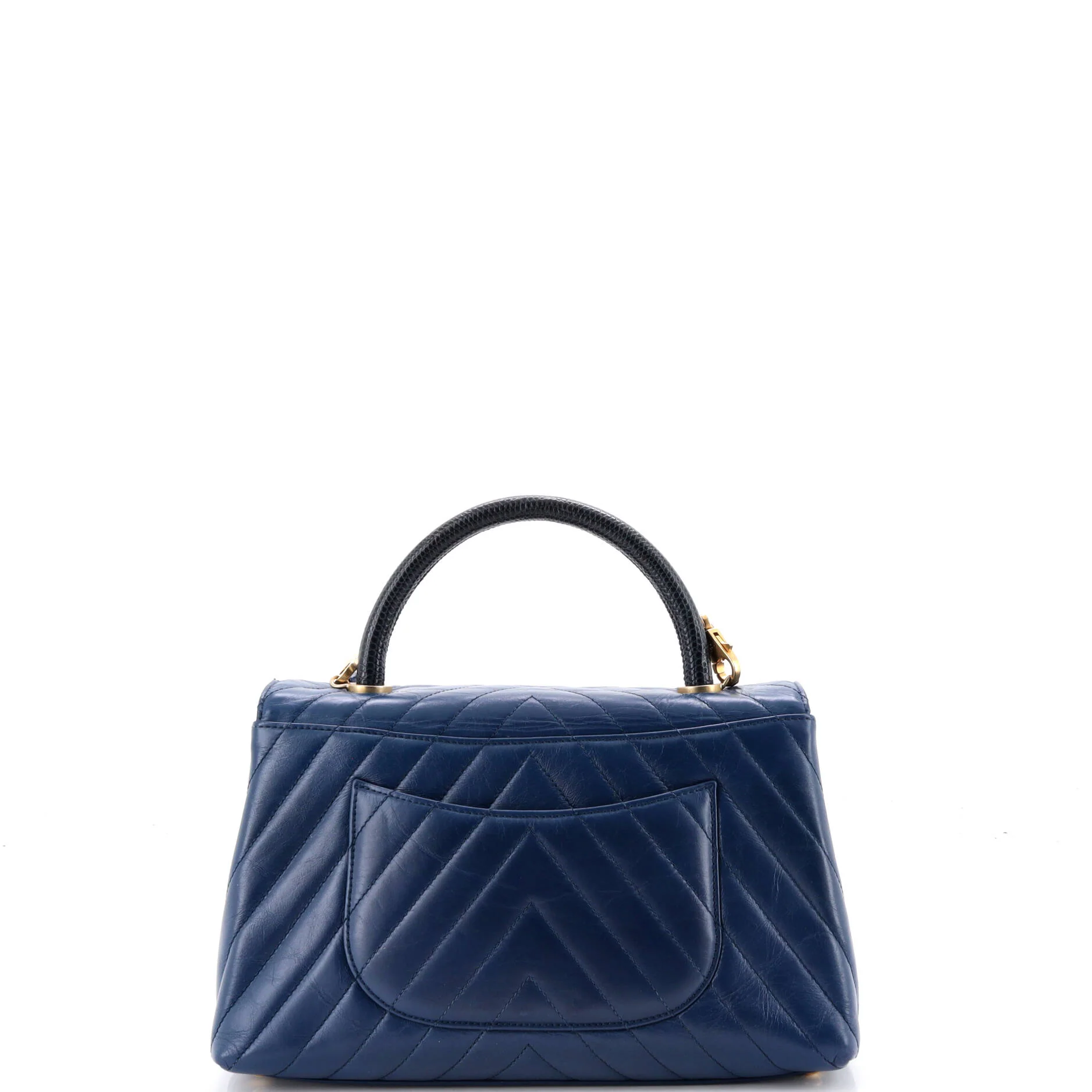 Coco Top Handle Bag Chevron Calfskin with Lizard Small - Image 4