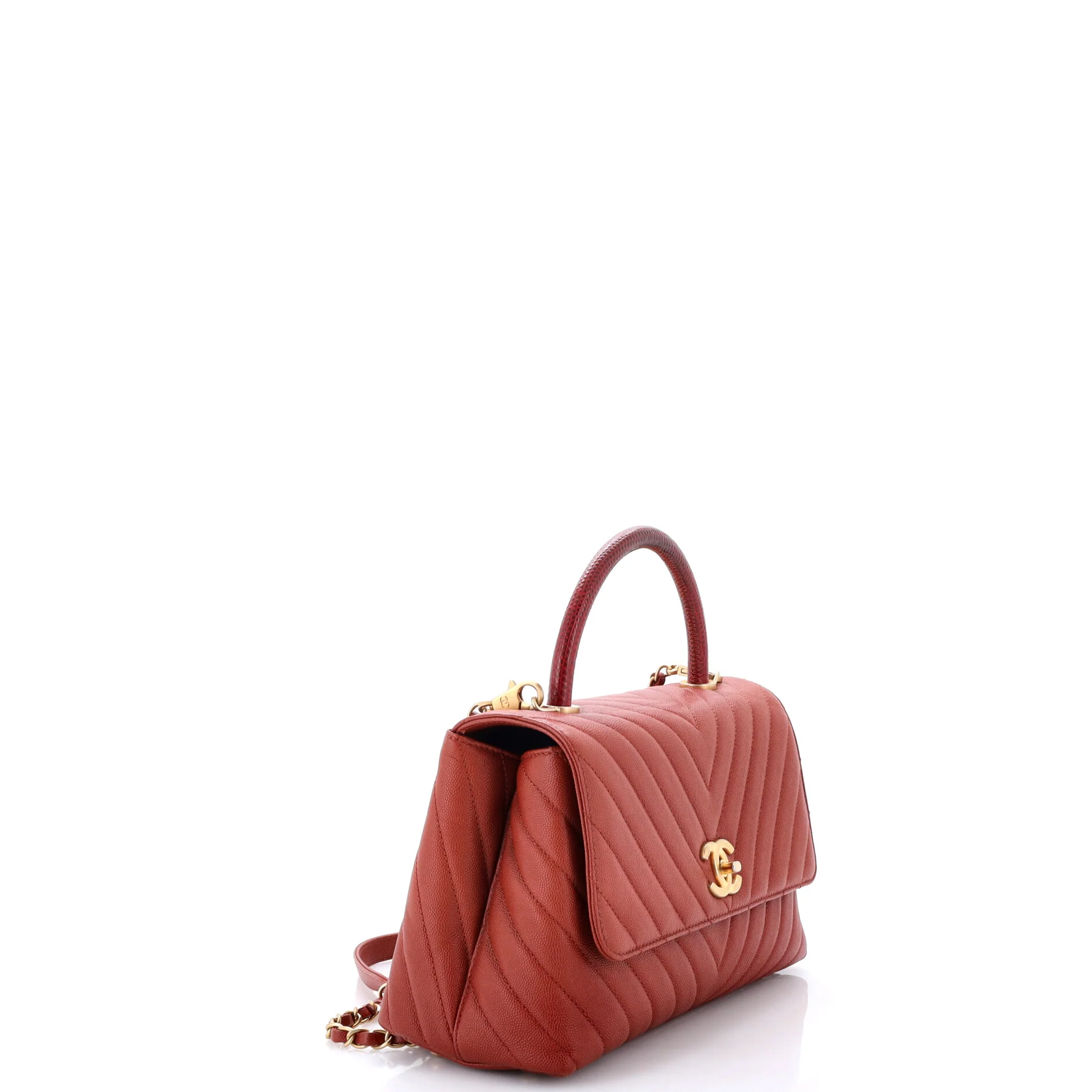 Coco Top Handle Bag Chevron Caviar with Lizard Embossed Handle Small - Image 2
