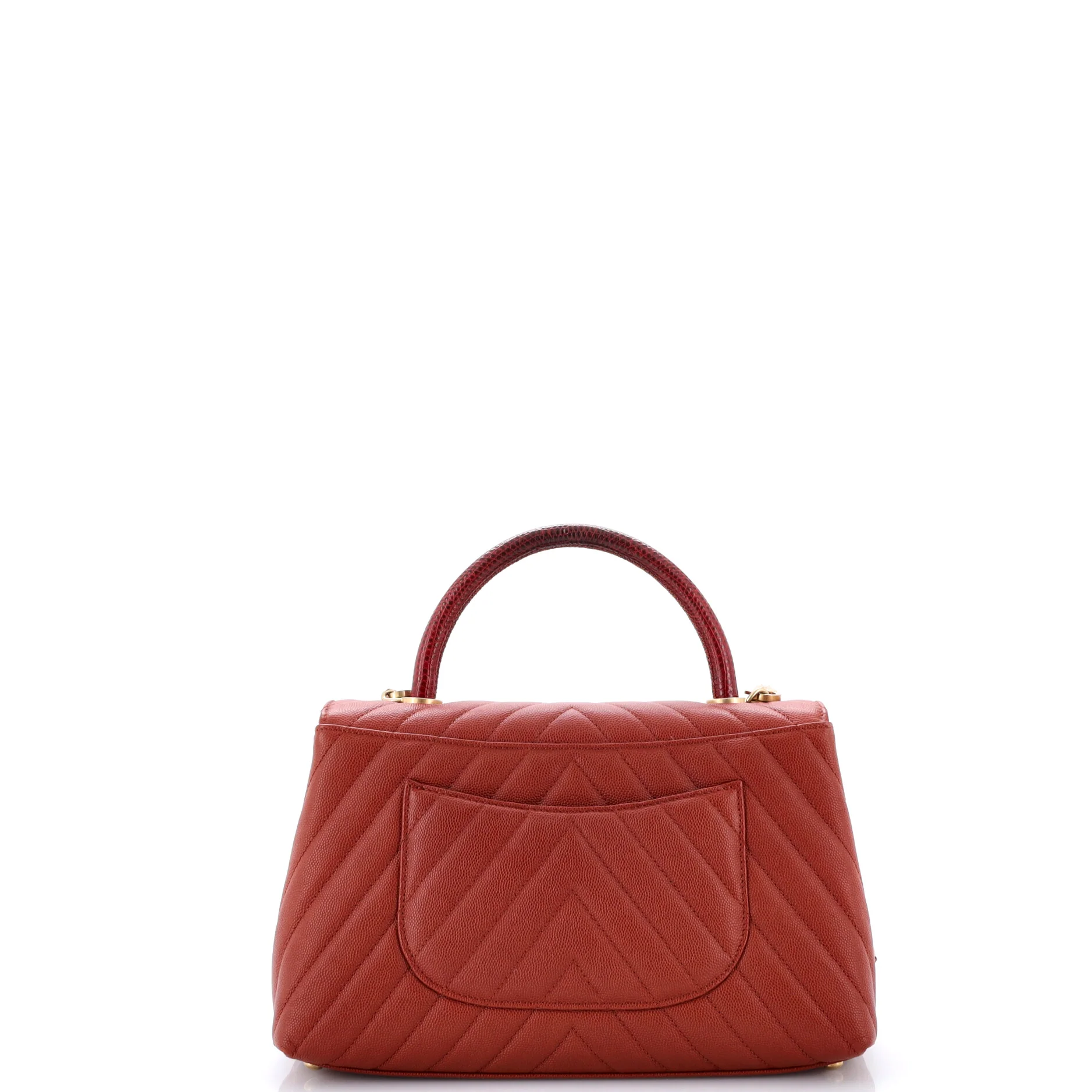 Coco Top Handle Bag Chevron Caviar with Lizard Embossed Handle Small - Image 3