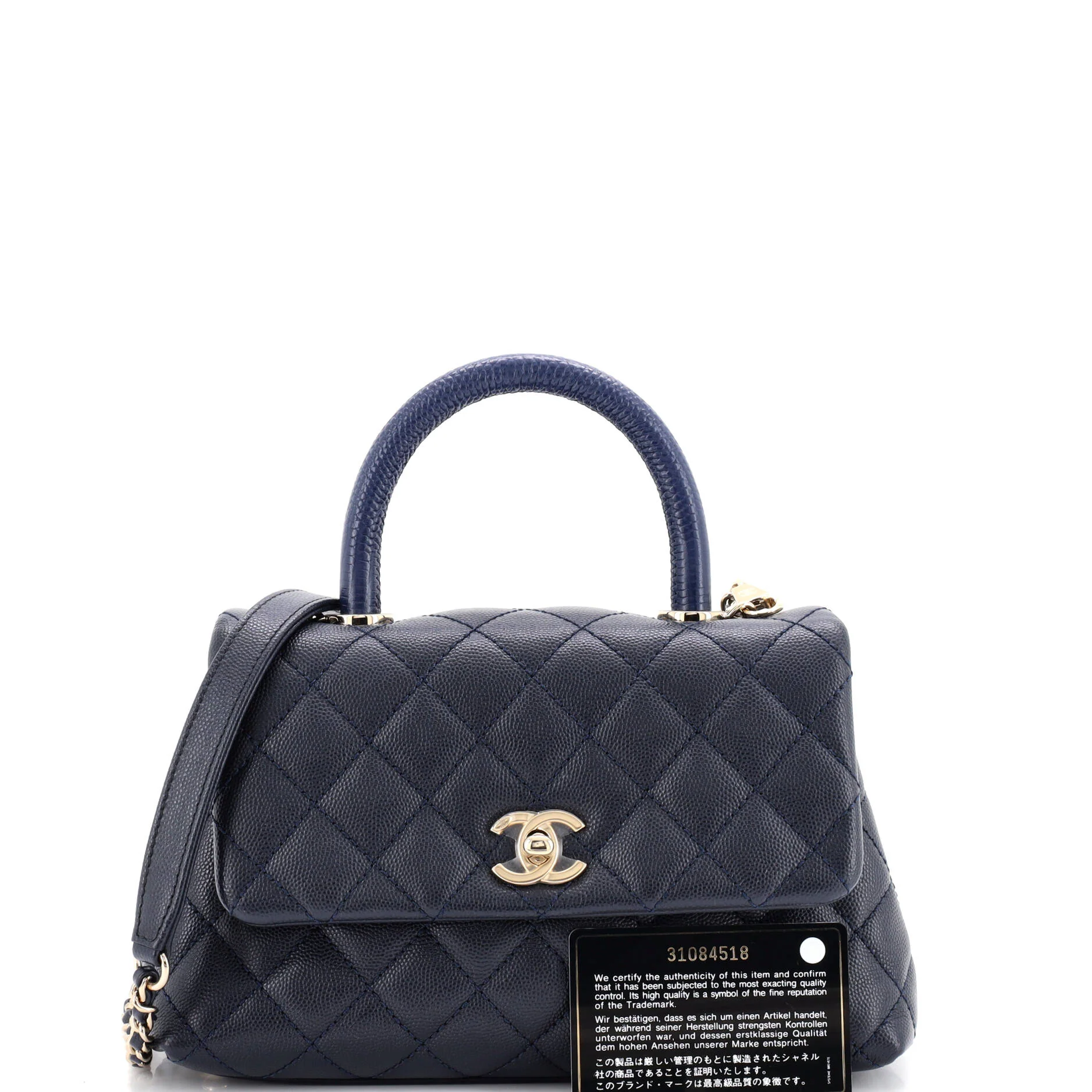 Coco Top Handle Bag Quilted Caviar with Lizard Embossed Handle Mini - Image 2