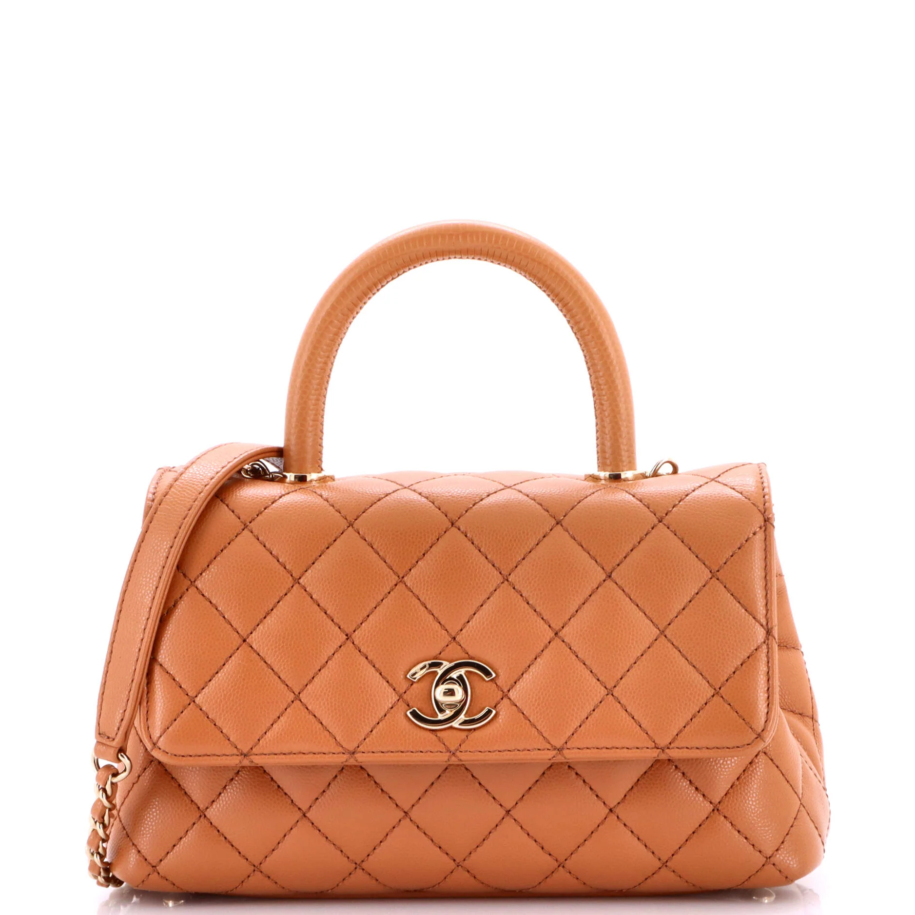 Coco Top Handle Bag Quilted Caviar with Lizard Embossed Handle Mini