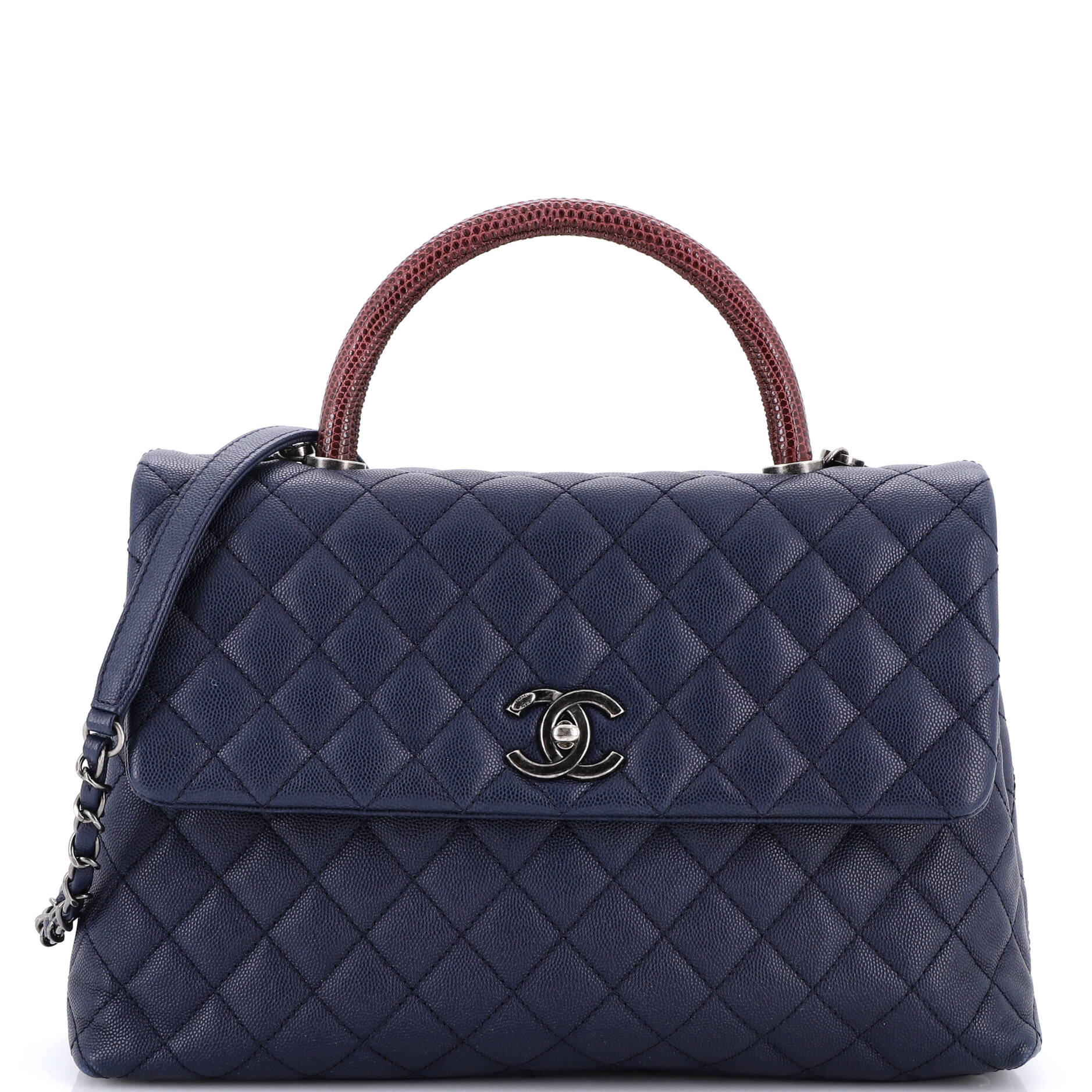 Coco Top Handle Bag Quilted Caviar with Lizard Medium
