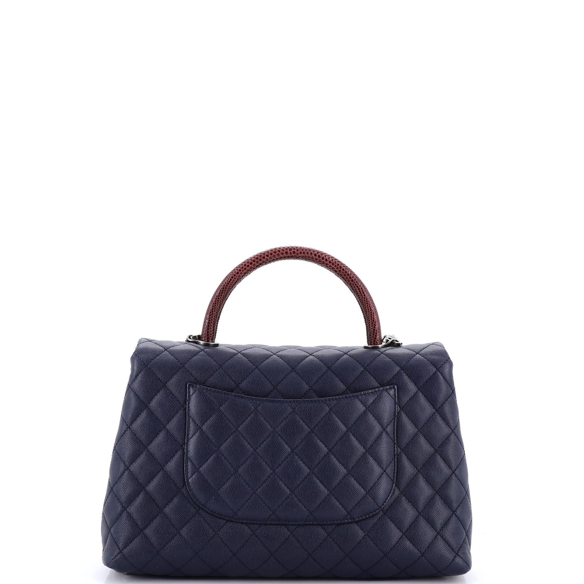 Coco Top Handle Bag Quilted Caviar with Lizard Medium - Image 3