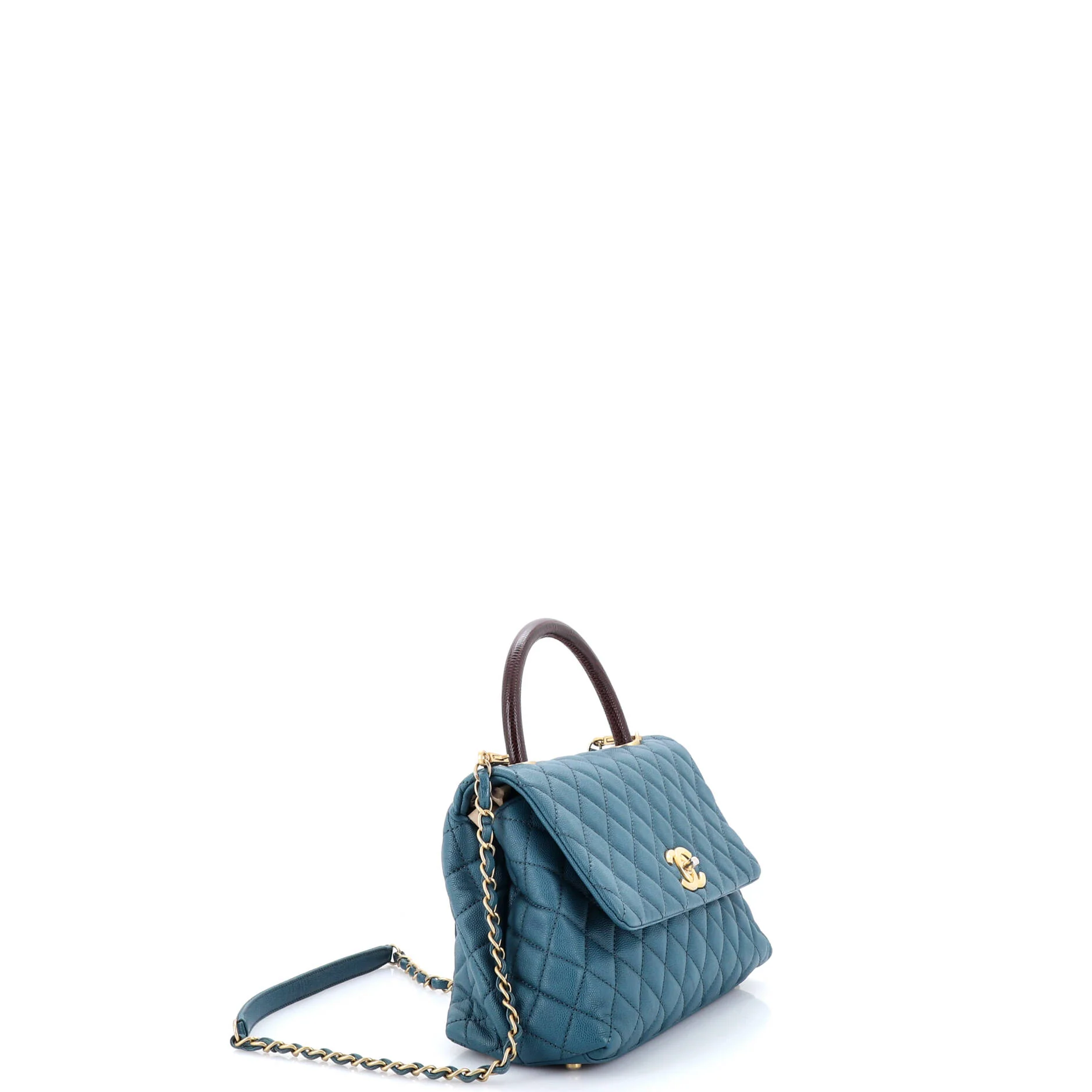 Coco Top Handle Bag Quilted Caviar with Lizard Small - Image 2