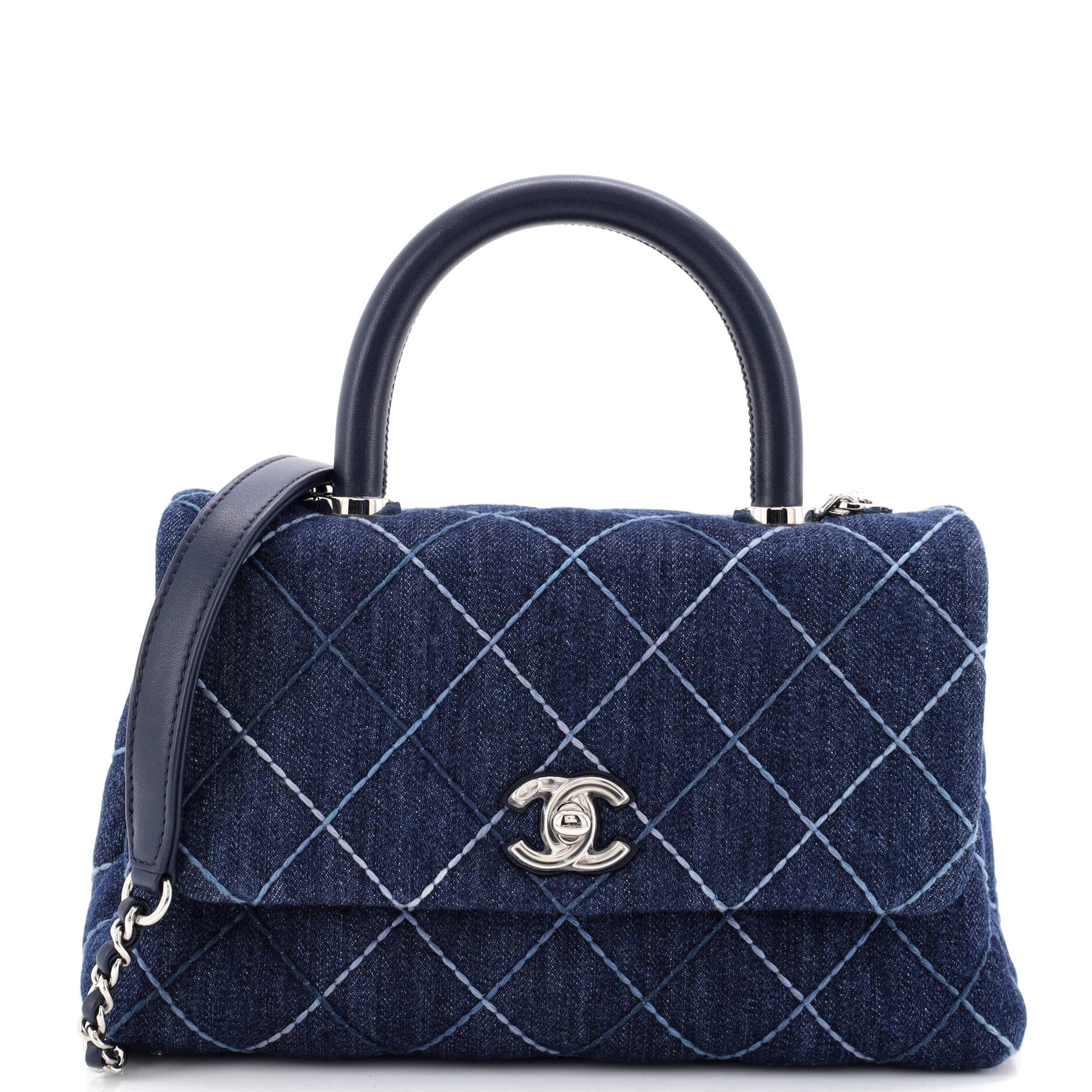 Coco Top Handle Bag Quilted Denim Mini