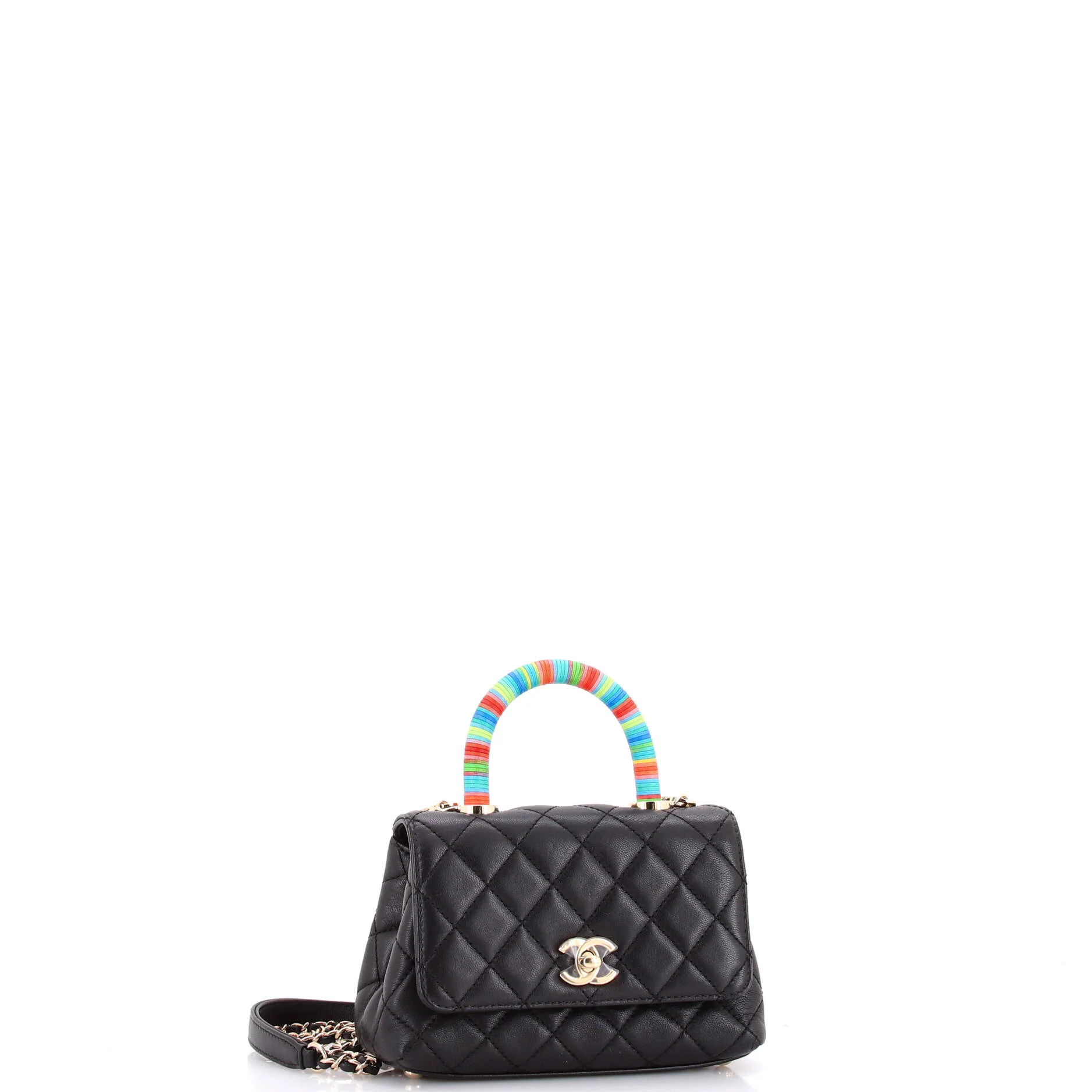 Coco Top Handle Bag Quilted Goatskin with Multicolor Handle Extra Mini - Image 2