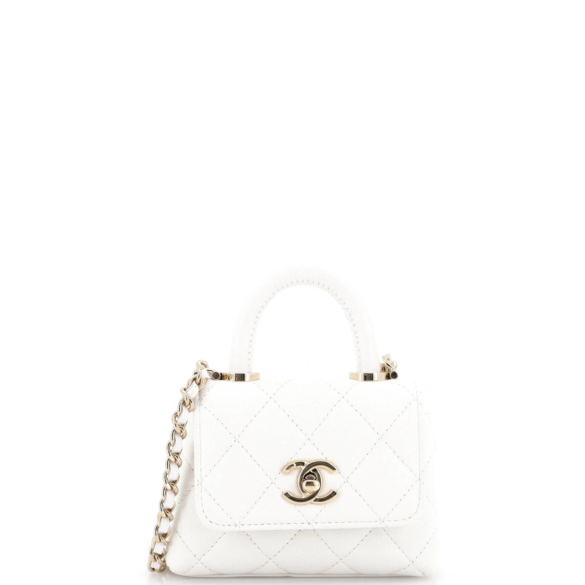 Coco Top Handle Clutch with Chain Quilted Caviar