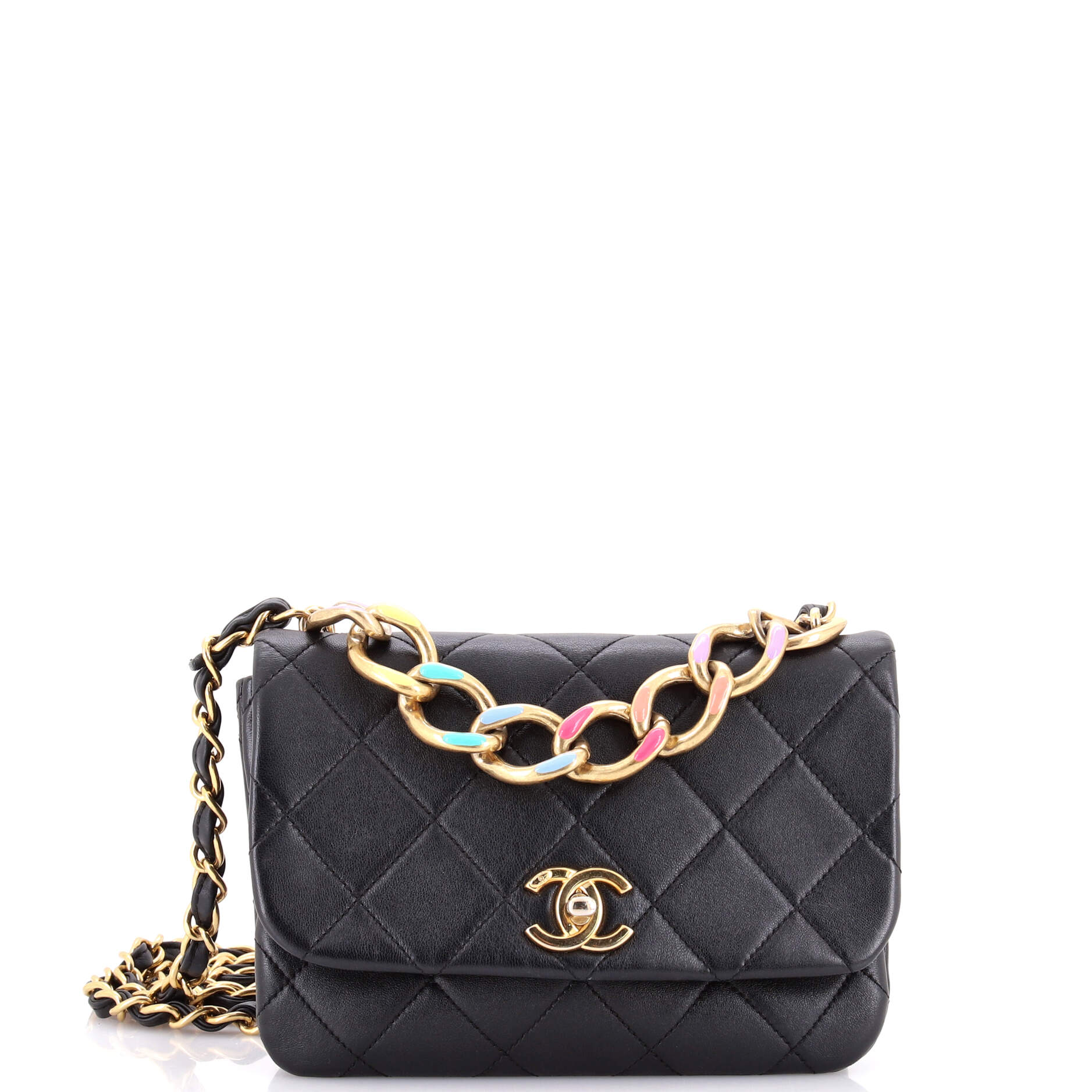 Color Match Multicolor Flap Bag Quilted Lambskin Small