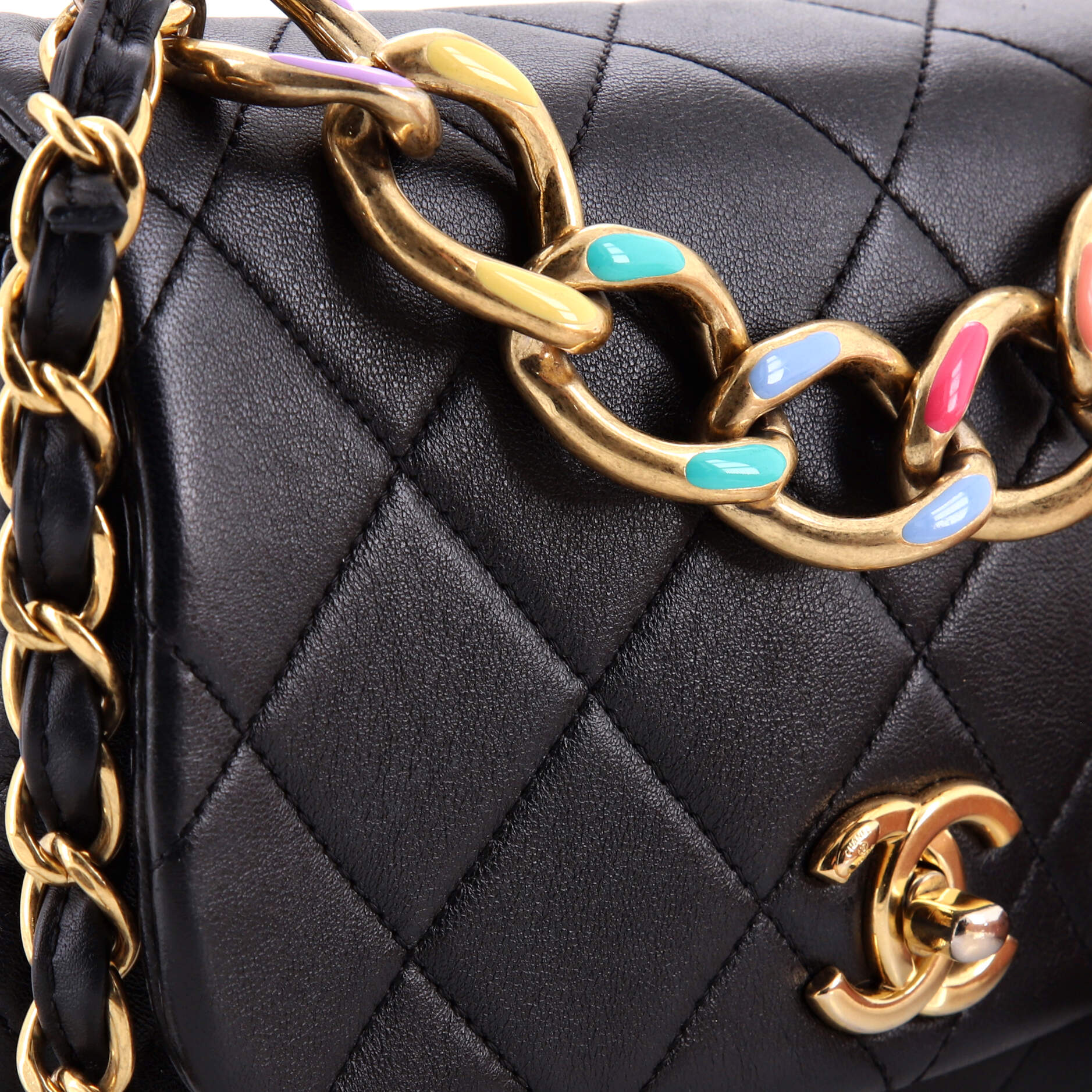 Color Match Multicolor Flap Bag Quilted Lambskin Small - Image 6
