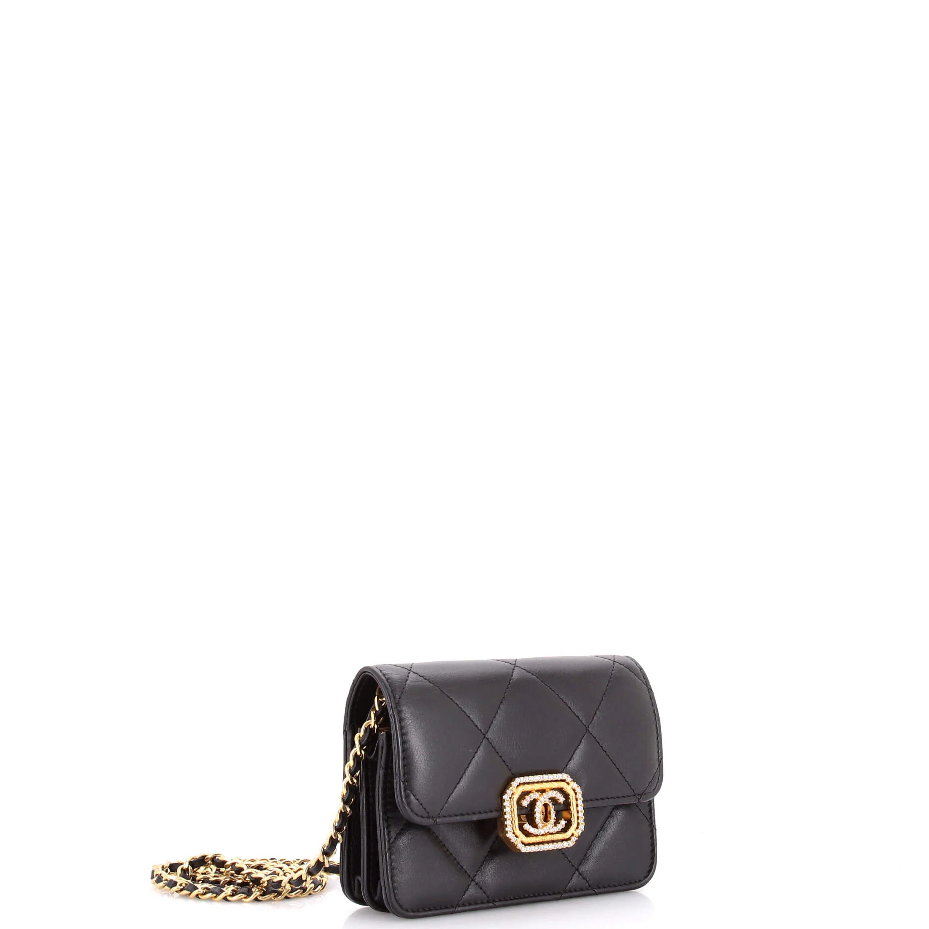 Crystal Geometric Frame CC Clutch with Chain Quilted Calfskin - Image 2