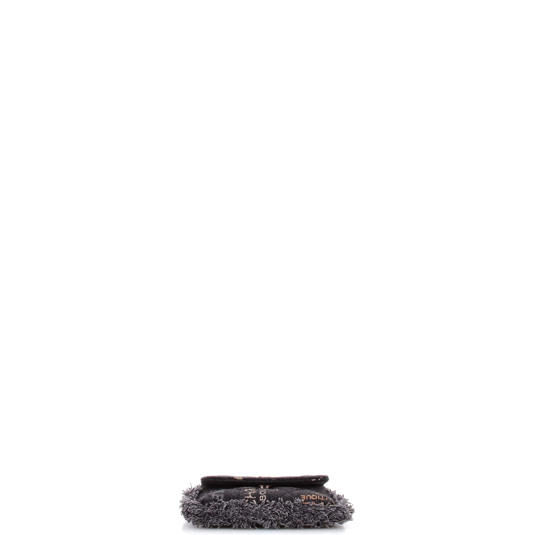 Denim Mood Flap Clutch with Chain Logo Printed Quilted Fringe Denim - Image 4