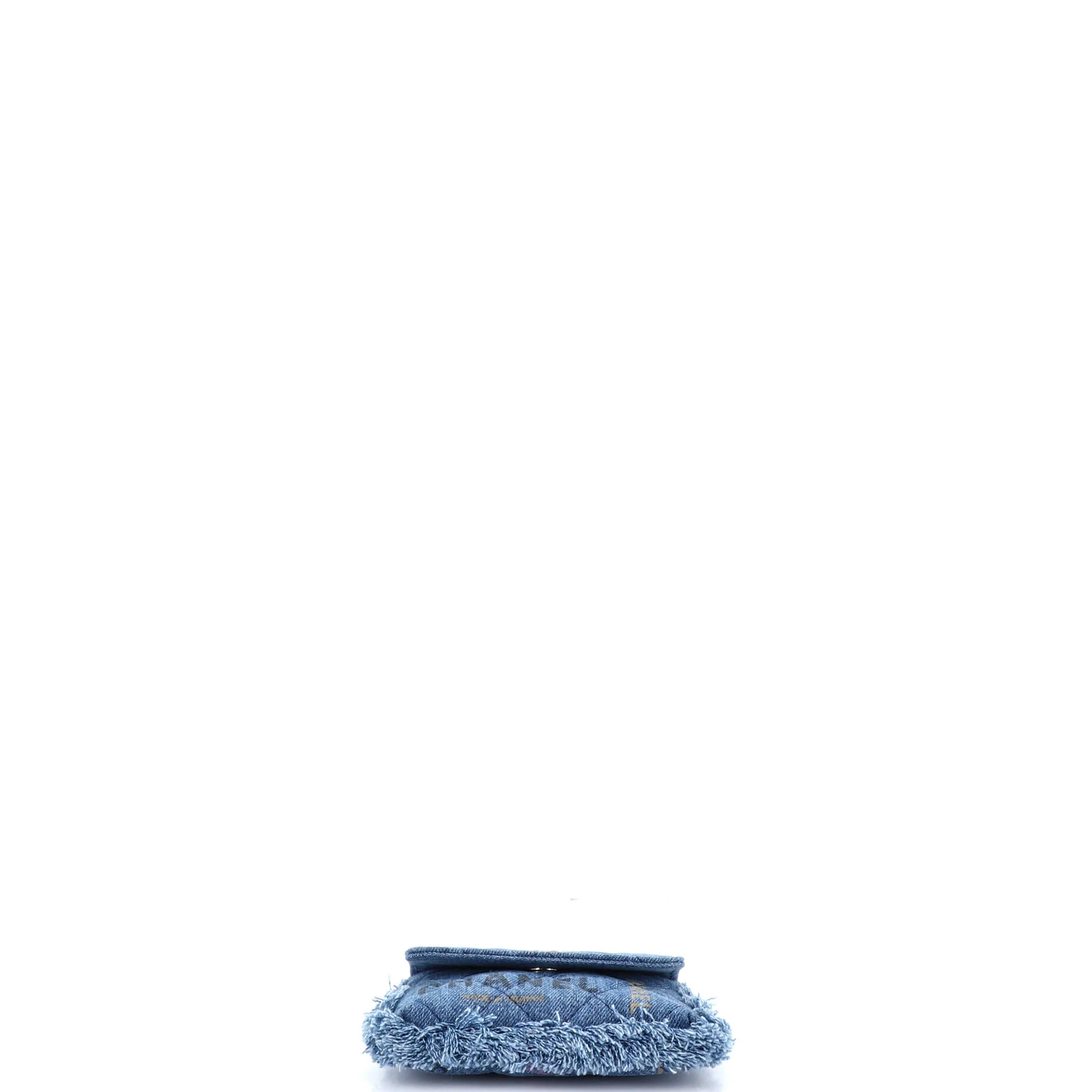 Denim Mood Flap Clutch with Chain Logo Printed Quilted Fringe Denim - Image 4