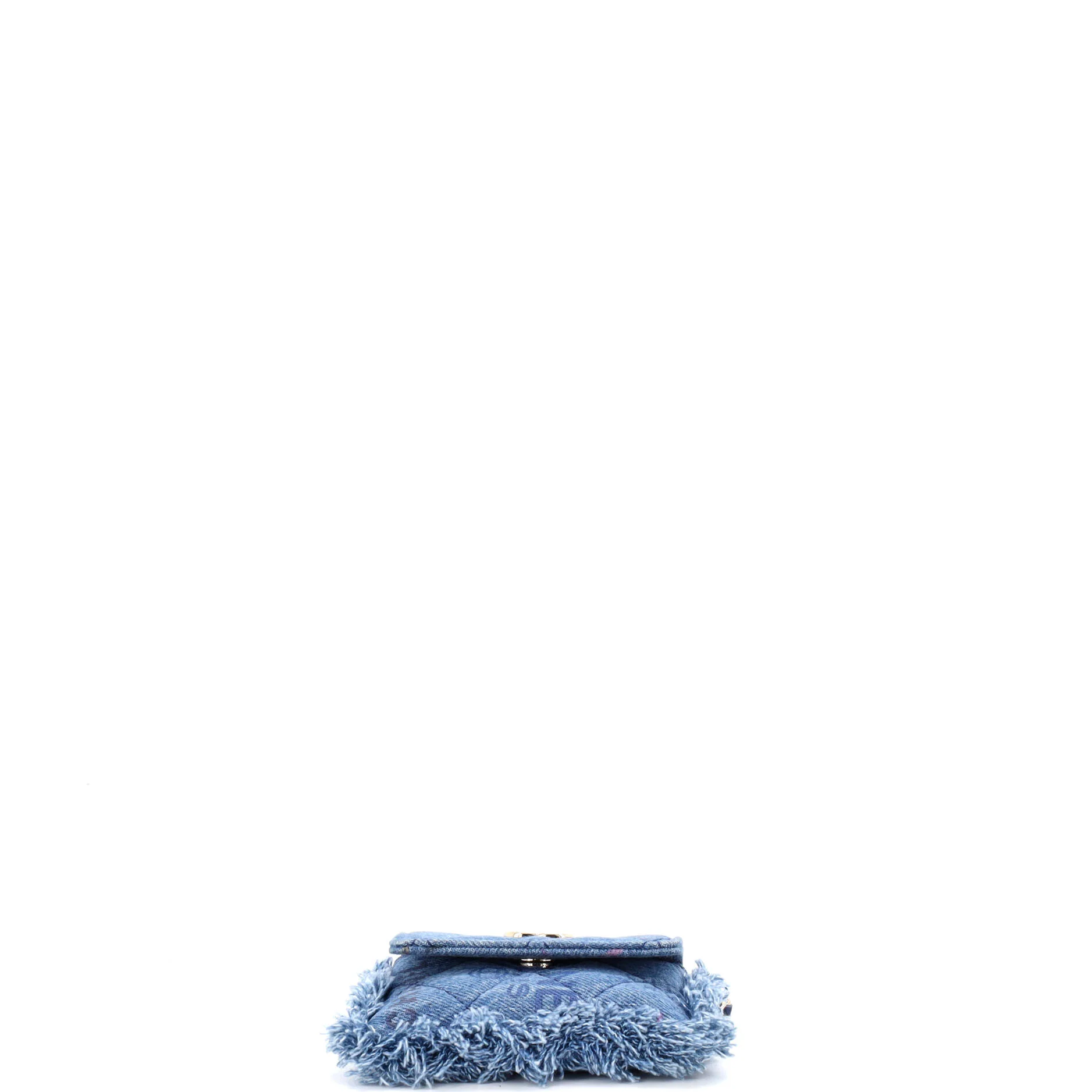 Denim Mood Flap Clutch with Chain Logo Printed Quilted Fringe Denim - Image 5