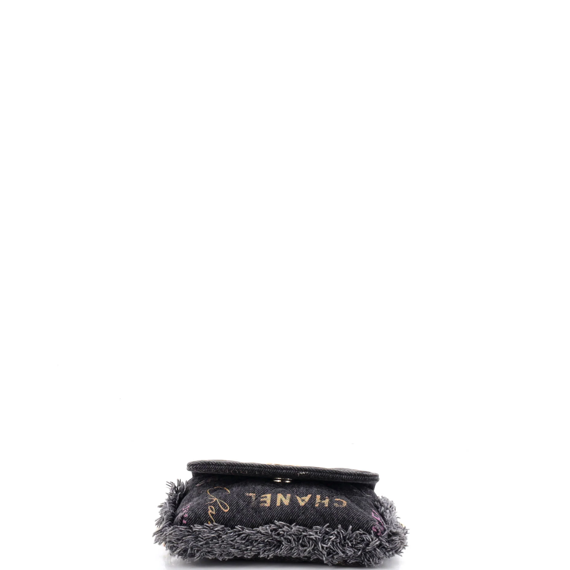 Denim Mood Flap Clutch with Chain Logo Printed Quilted Fringe Denim - Image 4