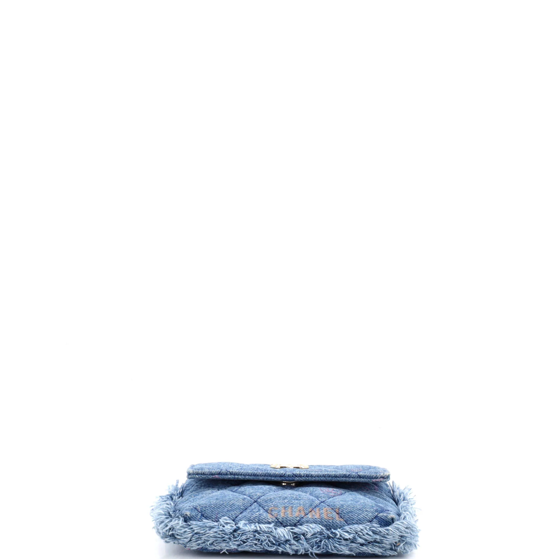 Denim Mood Flap Clutch with Chain Logo Printed Quilted Fringe Denim - Image 5