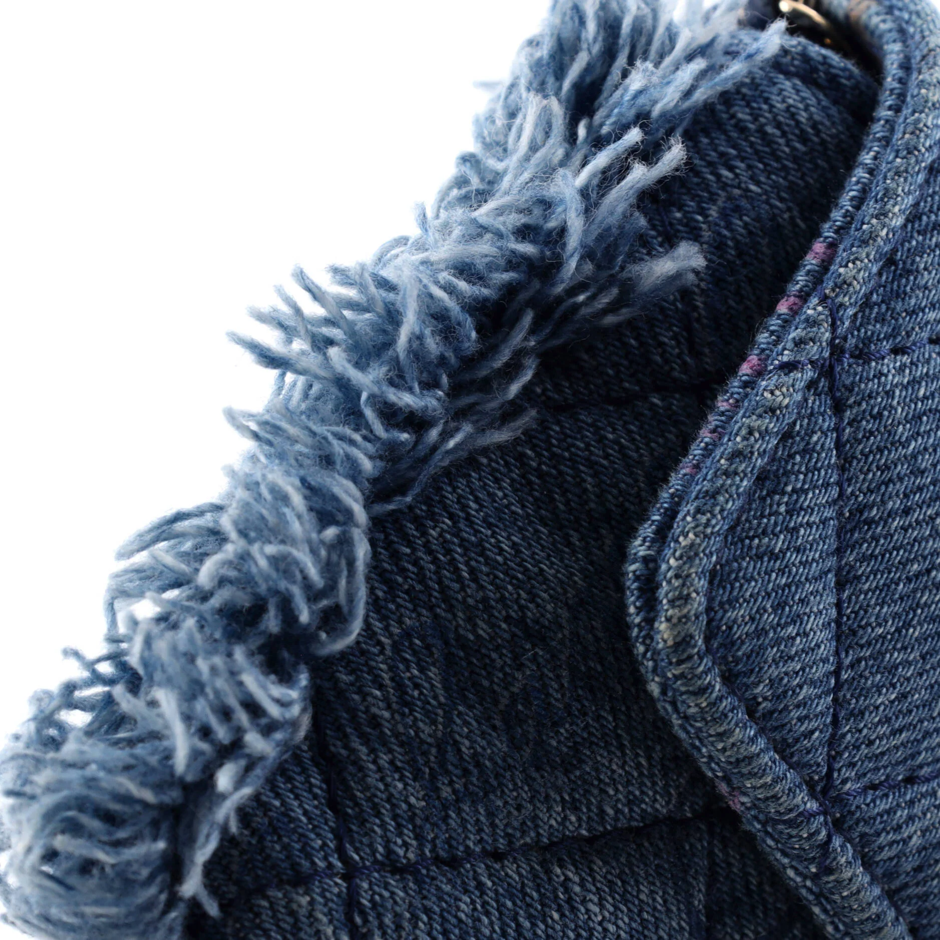 Denim Mood Flap Clutch with Chain Logo Printed Quilted Fringe Denim - Image 7