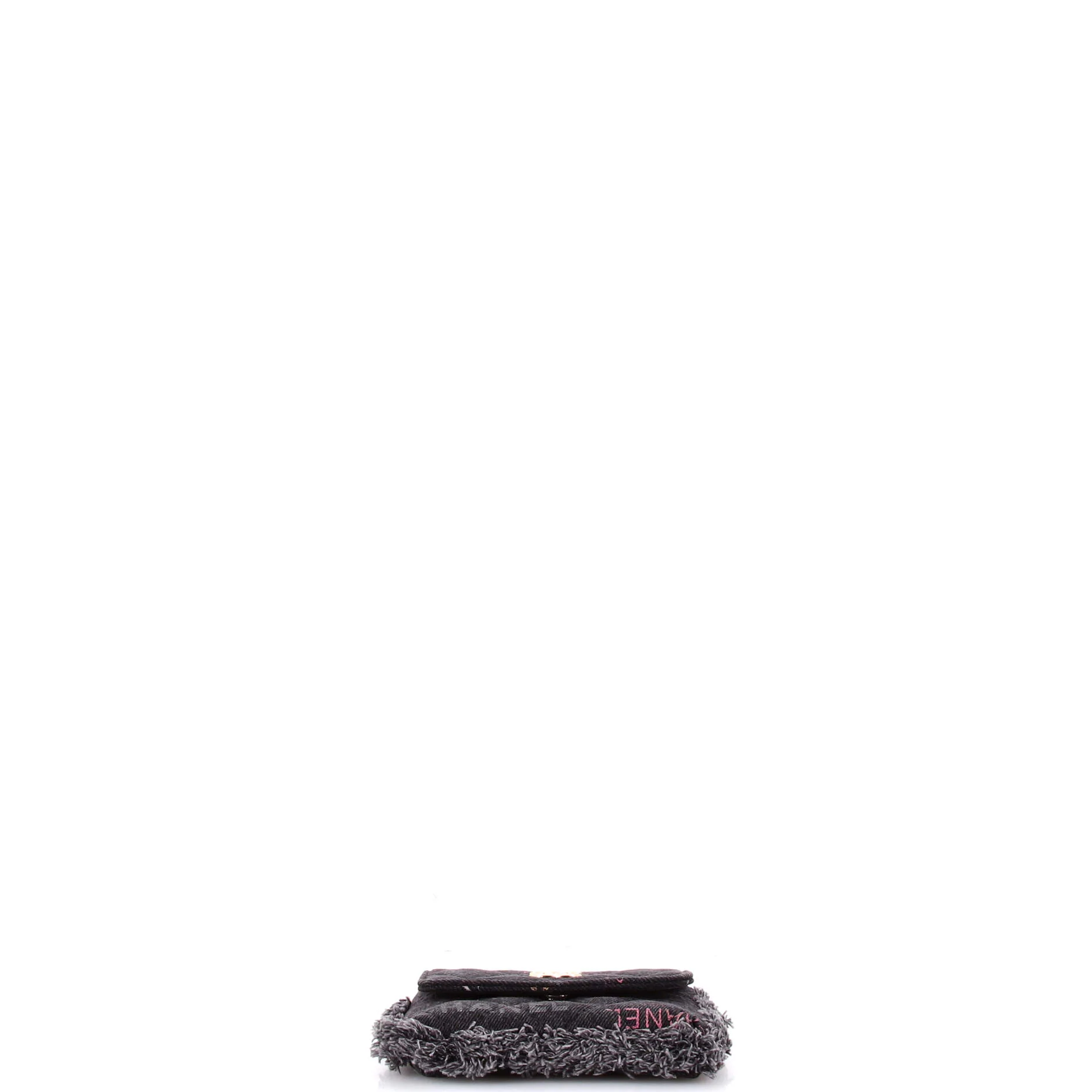 Denim Mood Flap Clutch with Chain Logo Printed Quilted Fringe Denim - Image 4