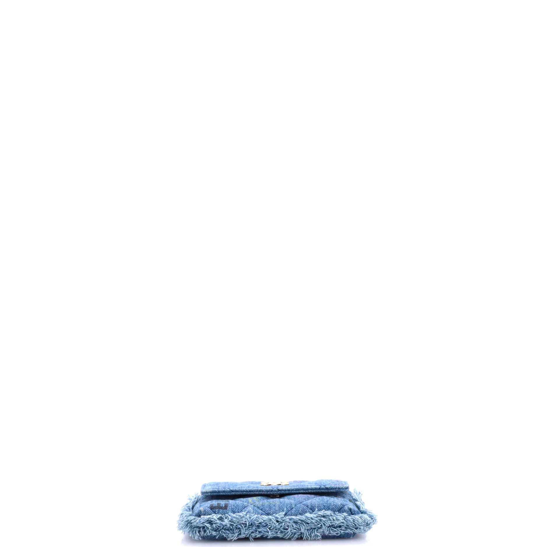 Denim Mood Flap Clutch with Chain Logo Printed Quilted Fringe Denim - Image 4