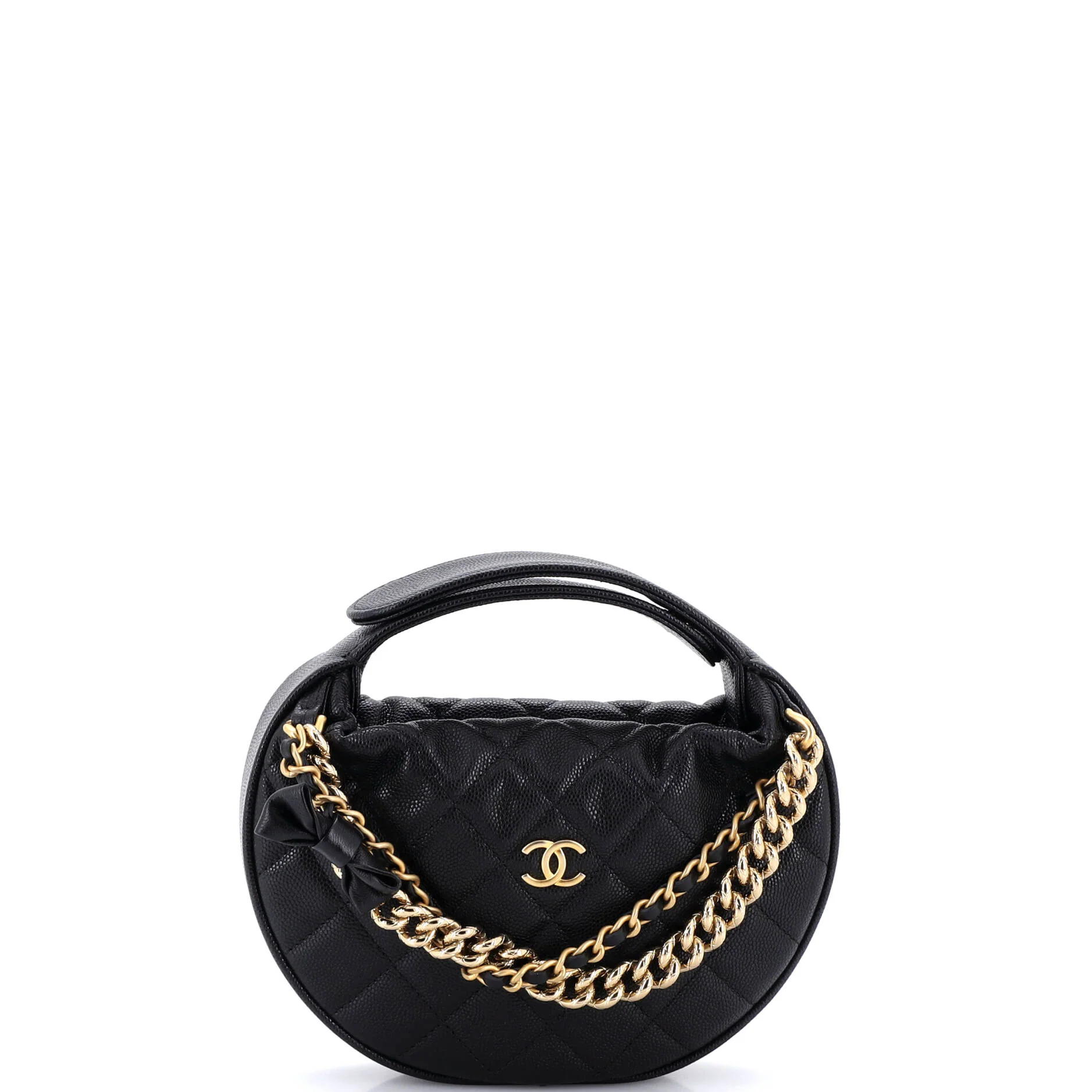 Double Chain Bow Hobo Pouch Quilted Caviar Mini