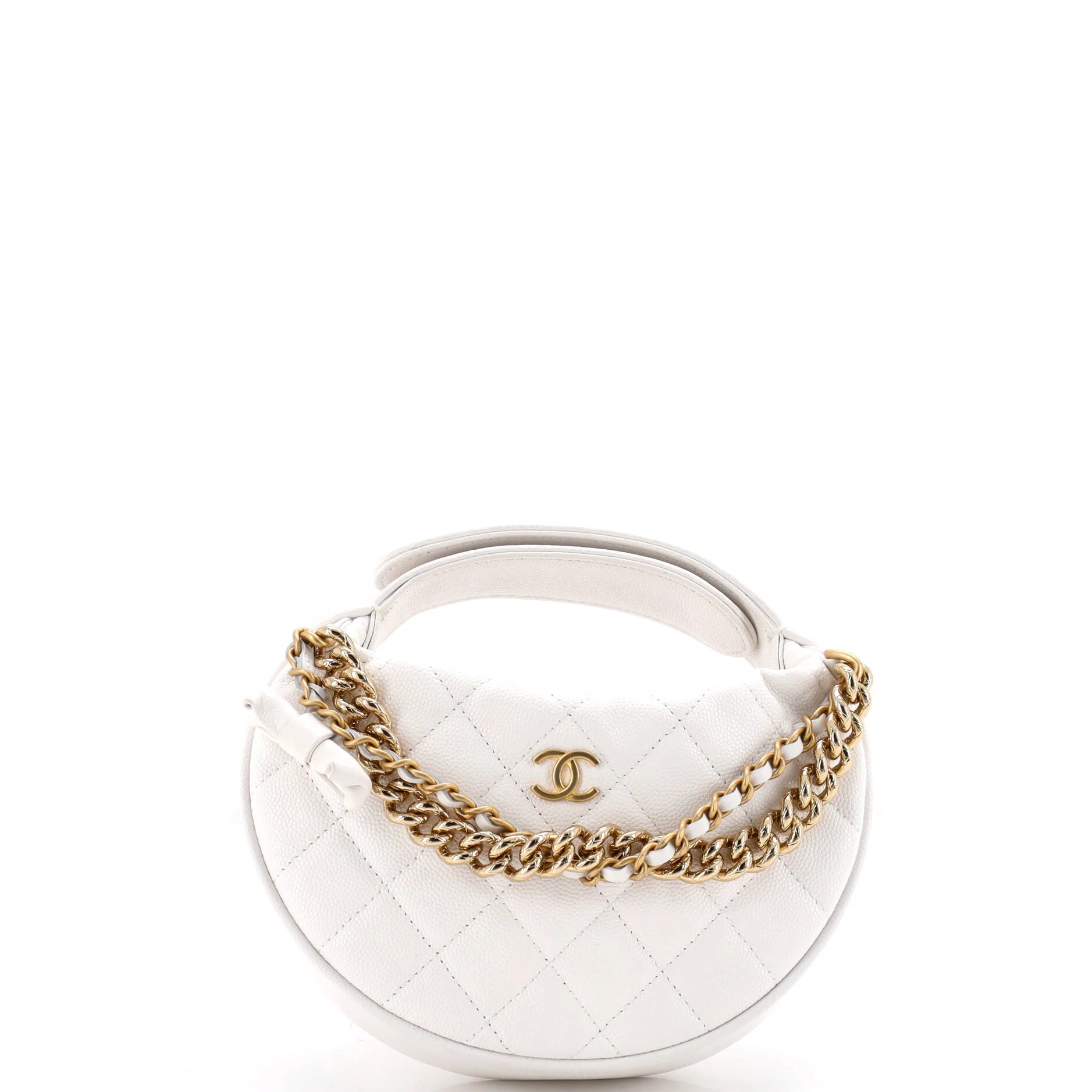 Double Chain Bow Hobo Pouch Quilted Caviar Mini