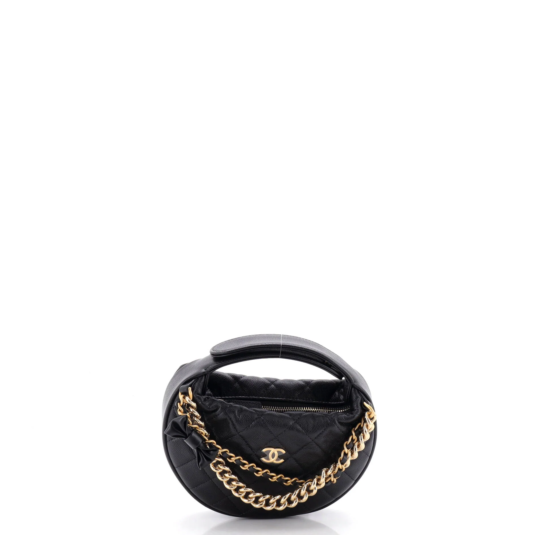 Double Chain Bow Hobo Pouch Quilted Caviar Mini