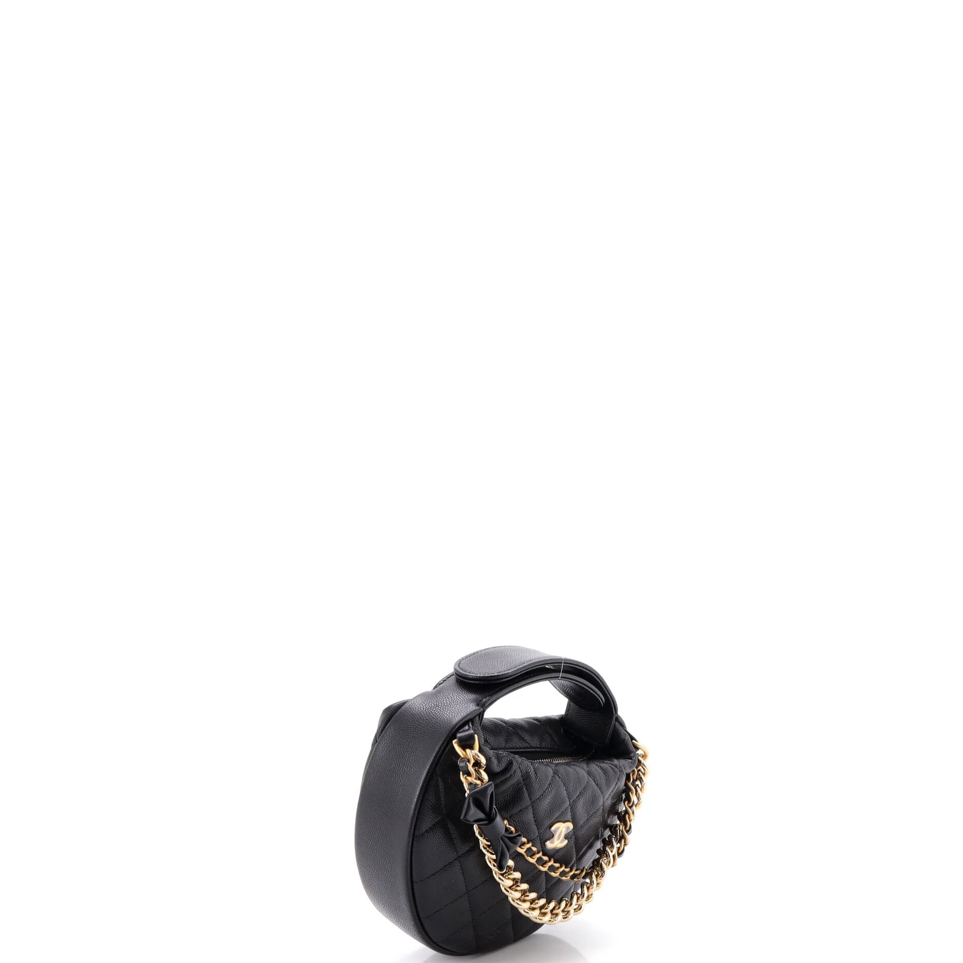 Double Chain Bow Hobo Pouch Quilted Caviar Mini - Image 2