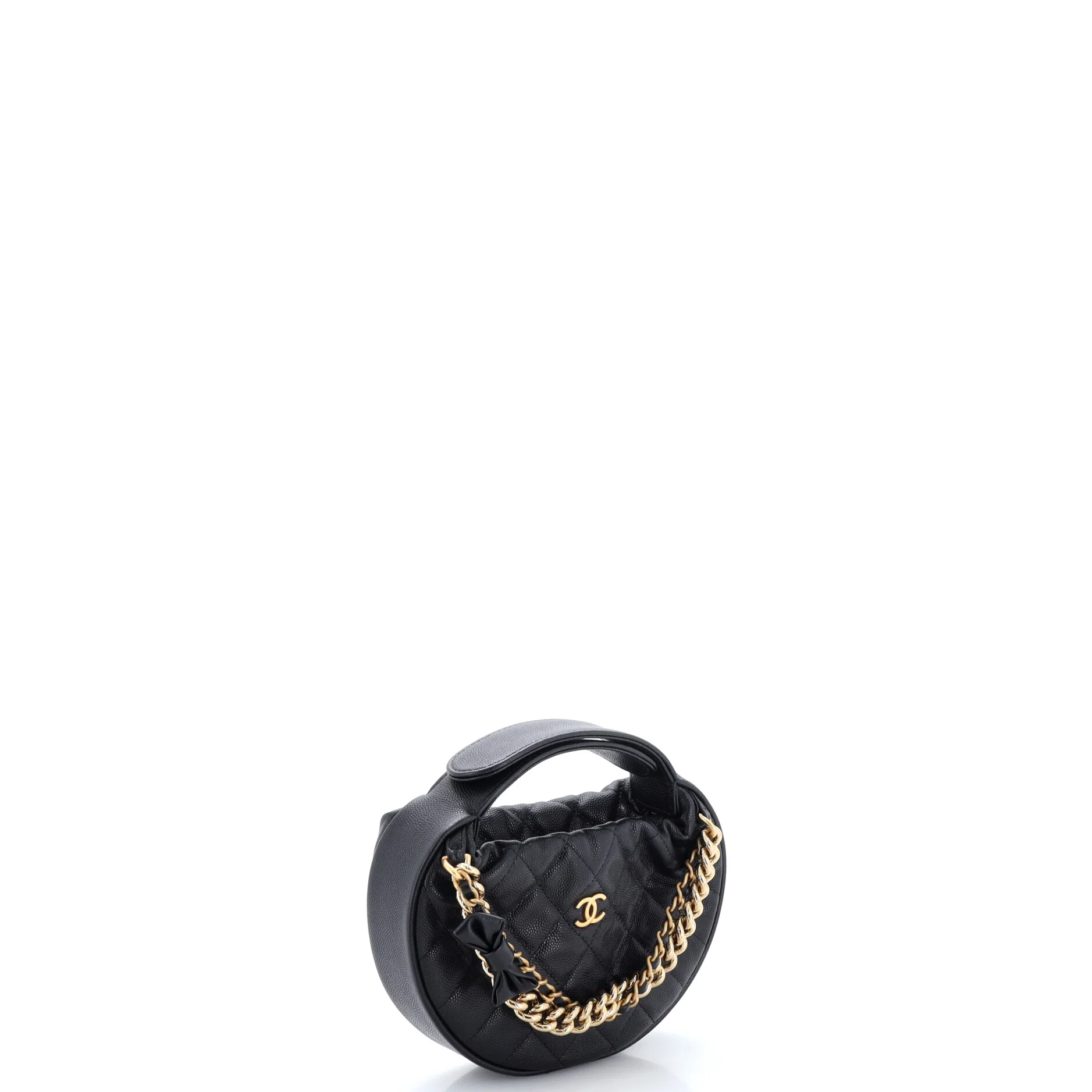 Double Chain Bow Hobo Pouch Quilted Caviar Mini - Image 2