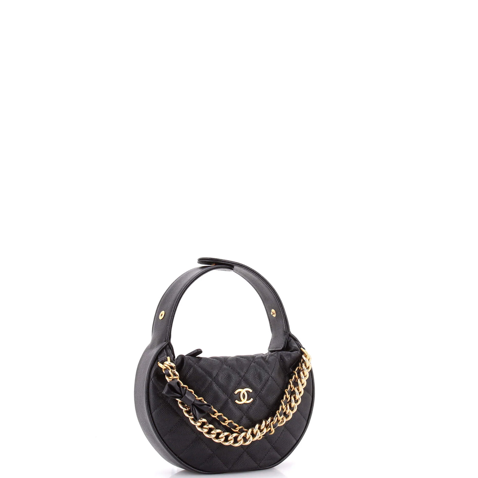 Double Chain Bow Hobo Pouch Quilted Caviar Mini - Image 2