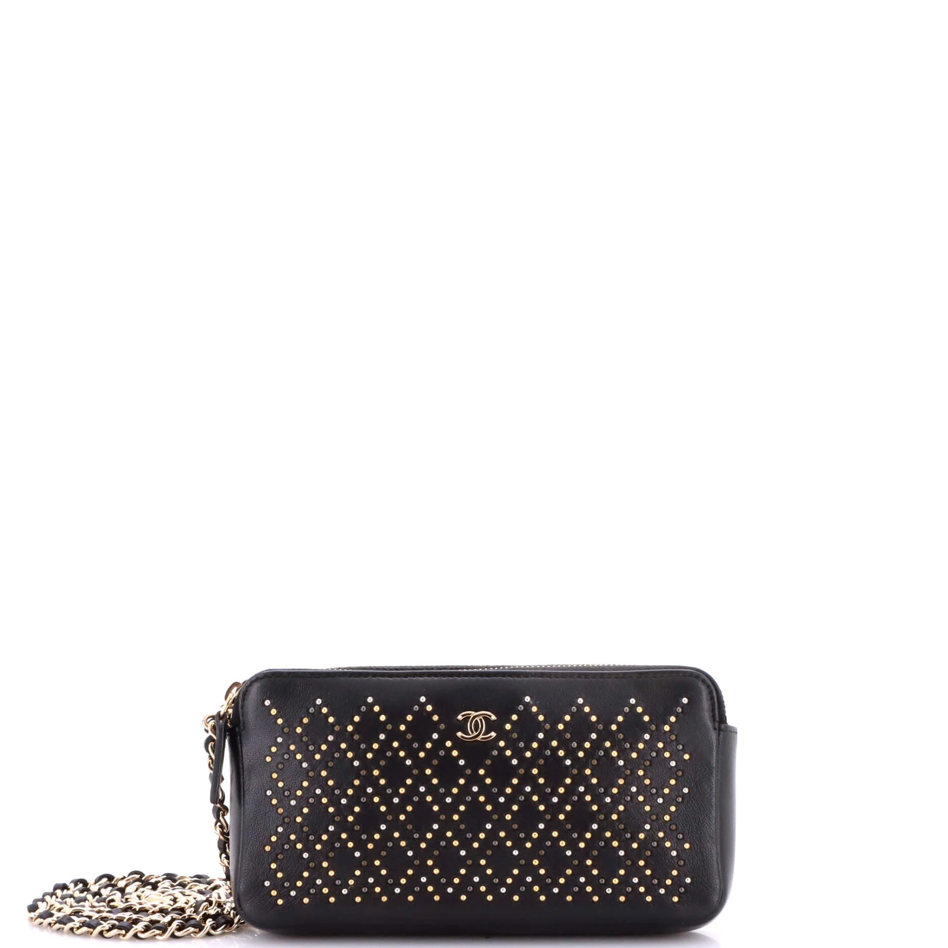 Double Zip Clutch with Chain Studded Leather