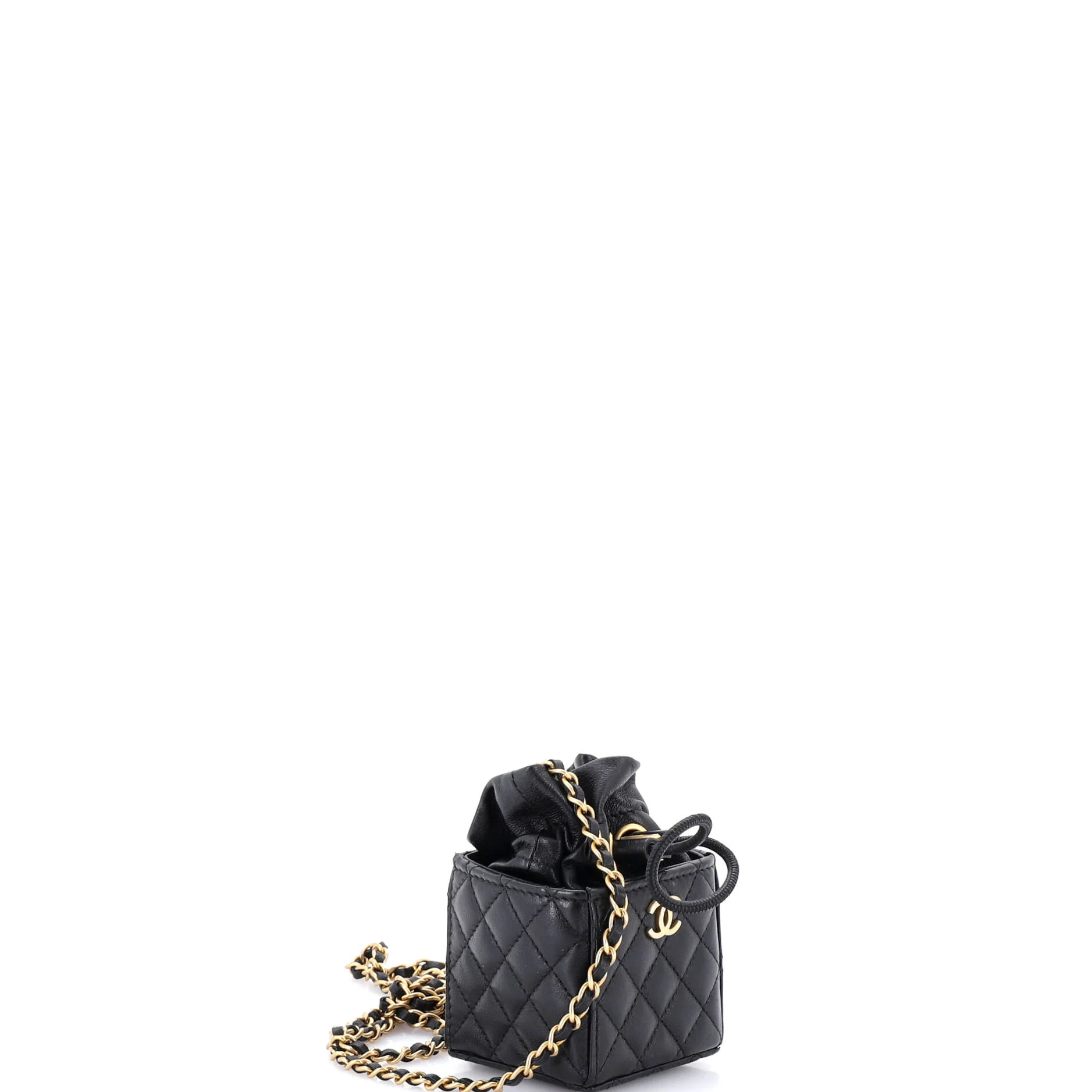 Drawstring Square Bucket Bag Quilted Calfskin Mini - Image 2