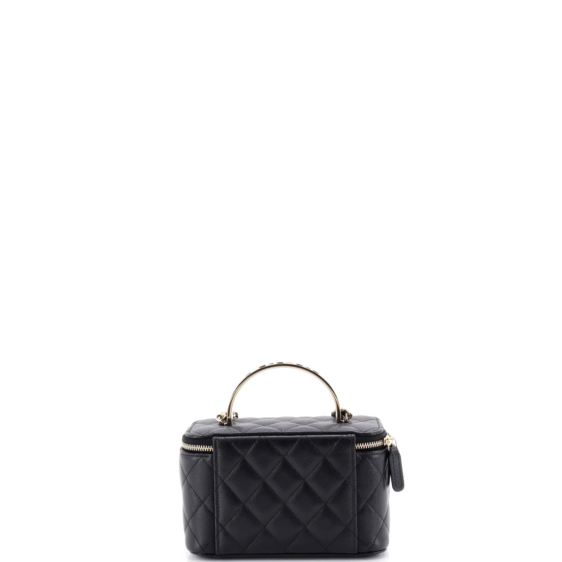 Enamel Logo CC Top Handle Vanity Case with Chain Quilted Caviar Small - Image 3