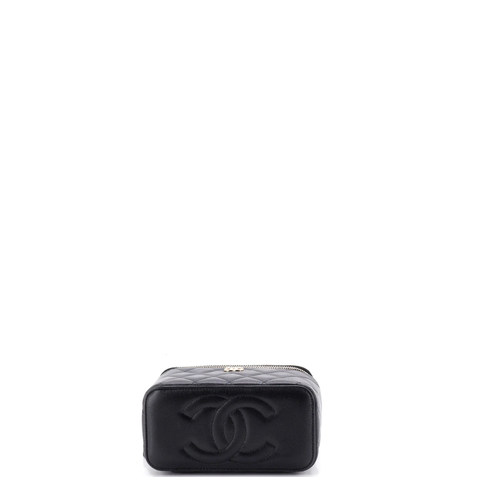 Enamel Logo CC Top Handle Vanity Case with Chain Quilted Caviar Small - Image 4