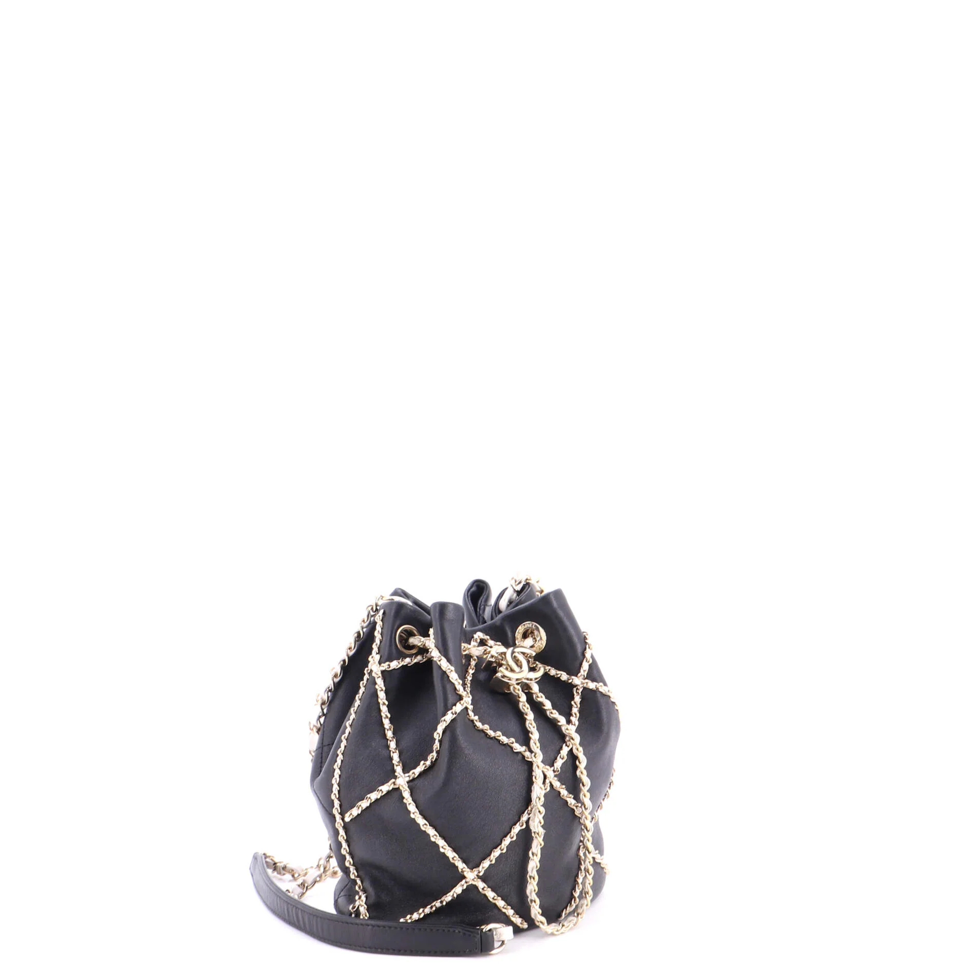 Entwined Chain Drawstring Bucket Bag Quilted Lambskin Mini - Image 2