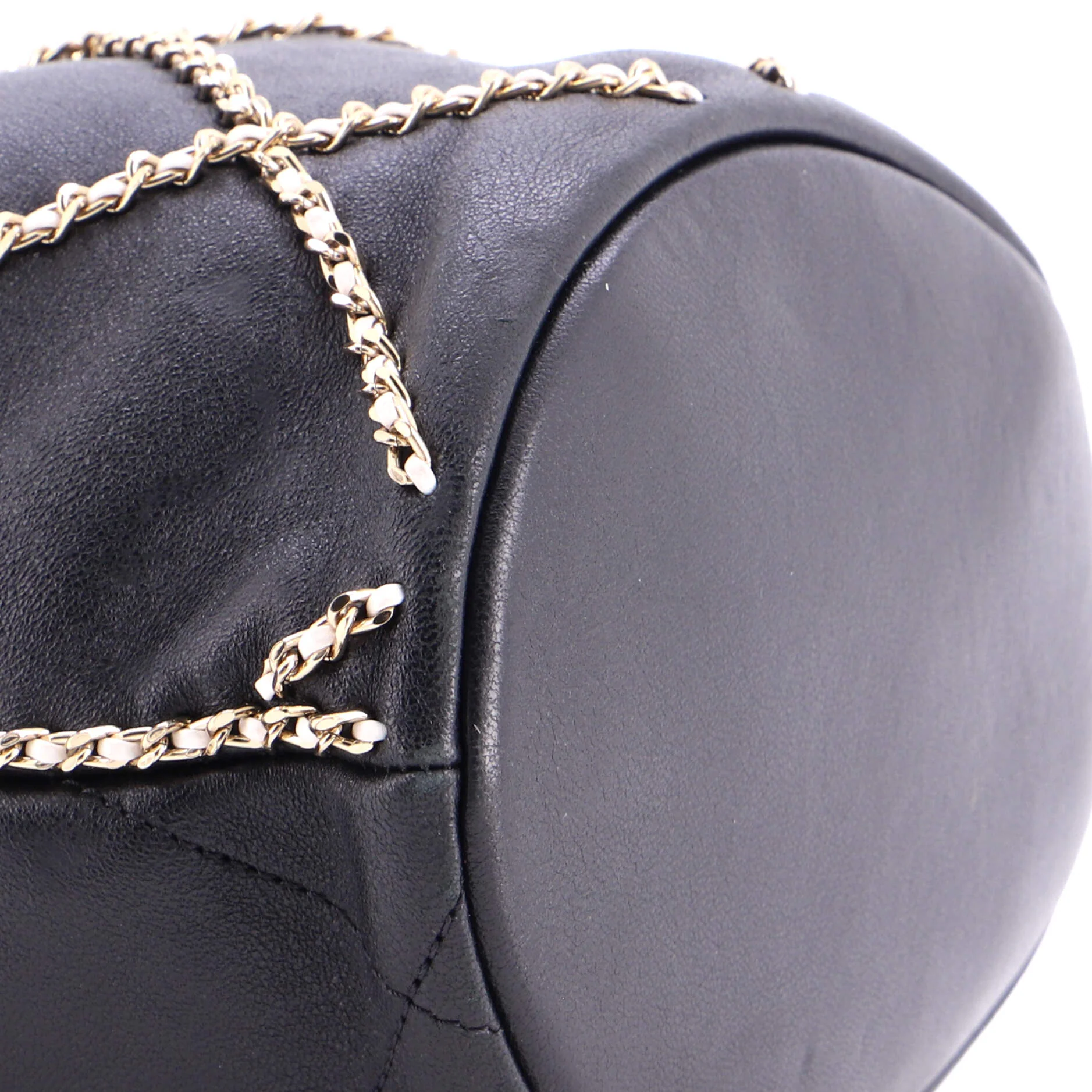 Entwined Chain Drawstring Bucket Bag Quilted Lambskin Mini - Image 6