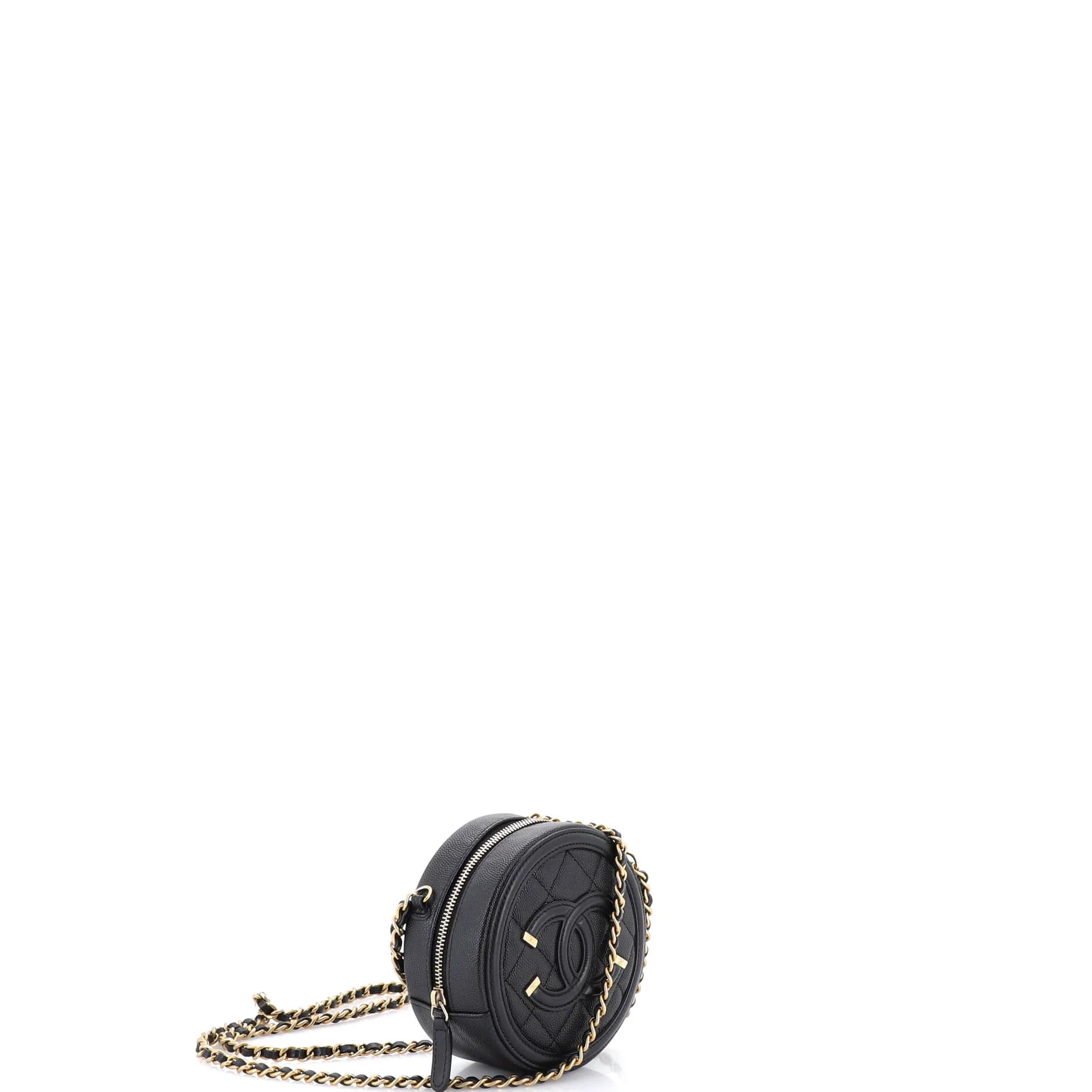 Filigree Round Clutch with Chain Quilted Caviar Mini - Image 3