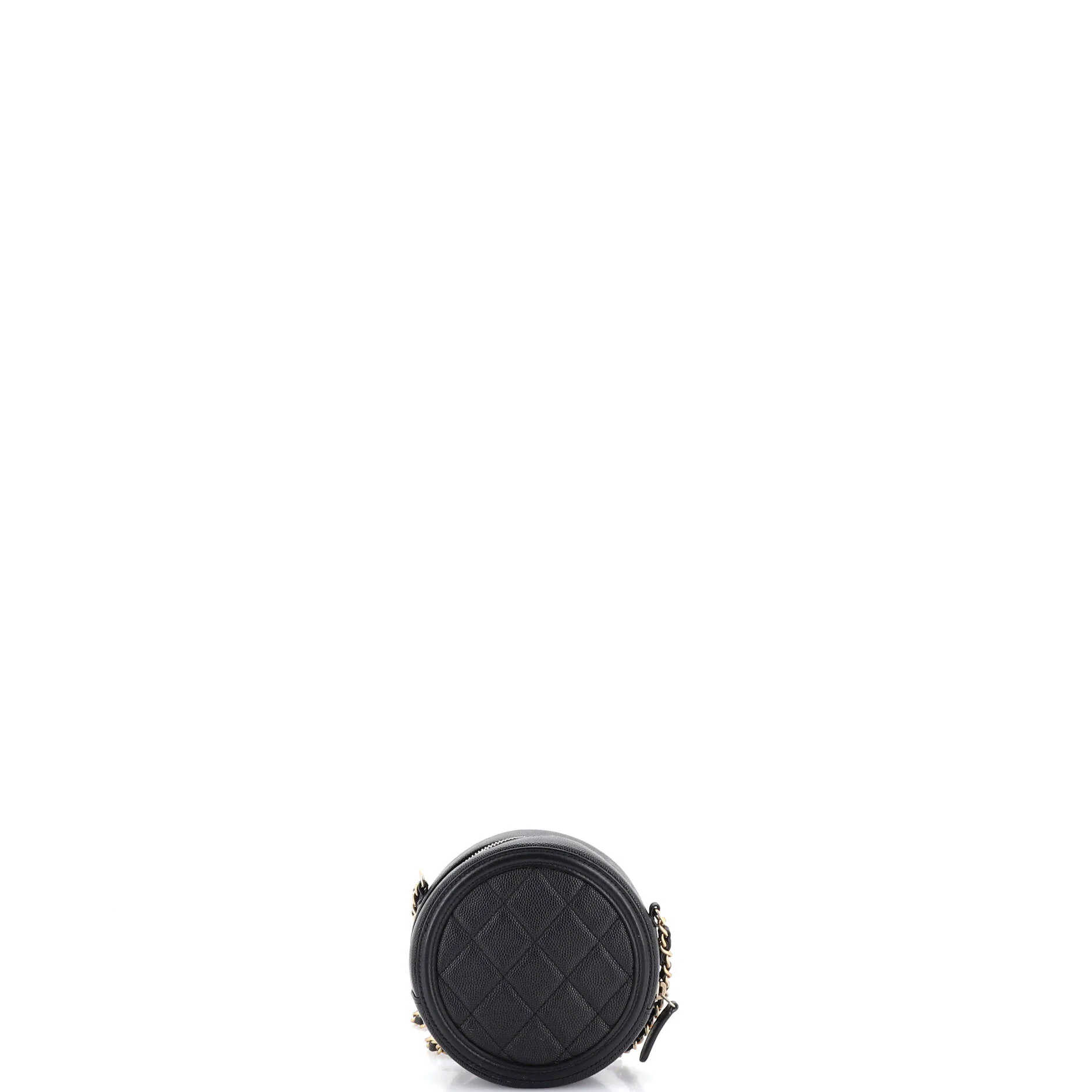 Filigree Round Clutch with Chain Quilted Caviar Mini - Image 4