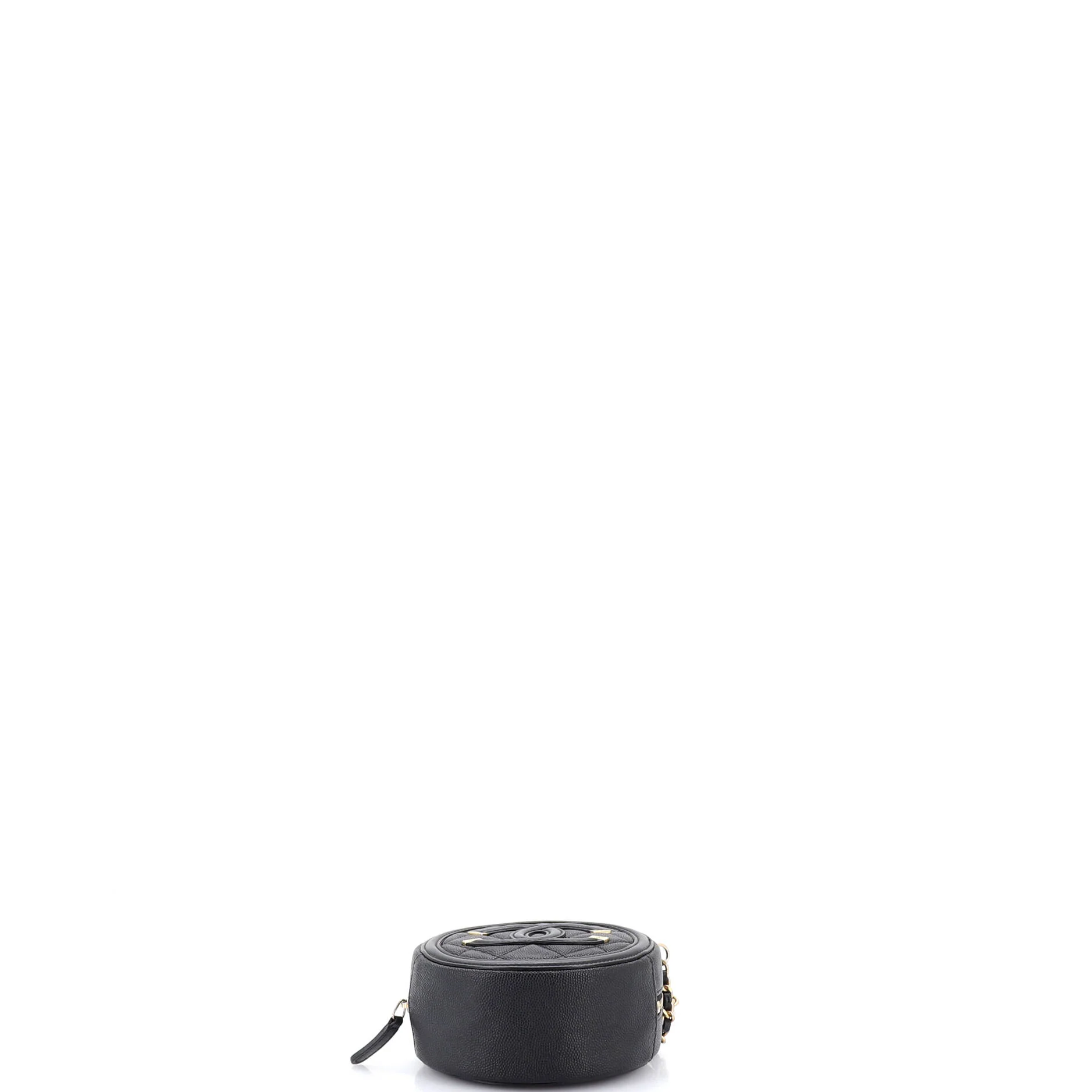 Filigree Round Clutch with Chain Quilted Caviar Mini - Image 5