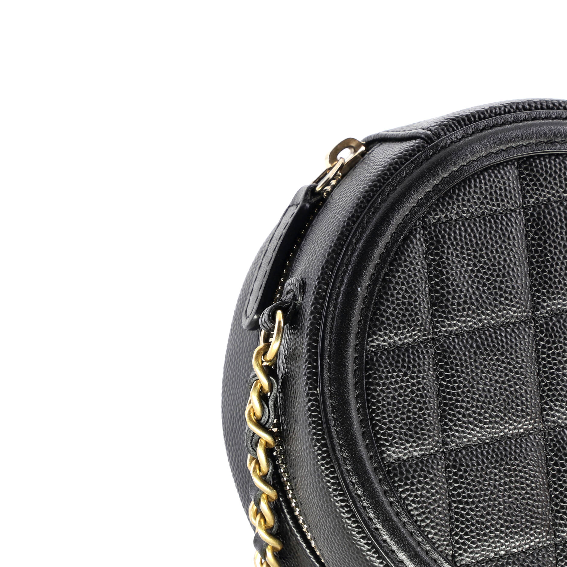 Filigree Round Clutch with Chain Quilted Caviar Mini - Image 7