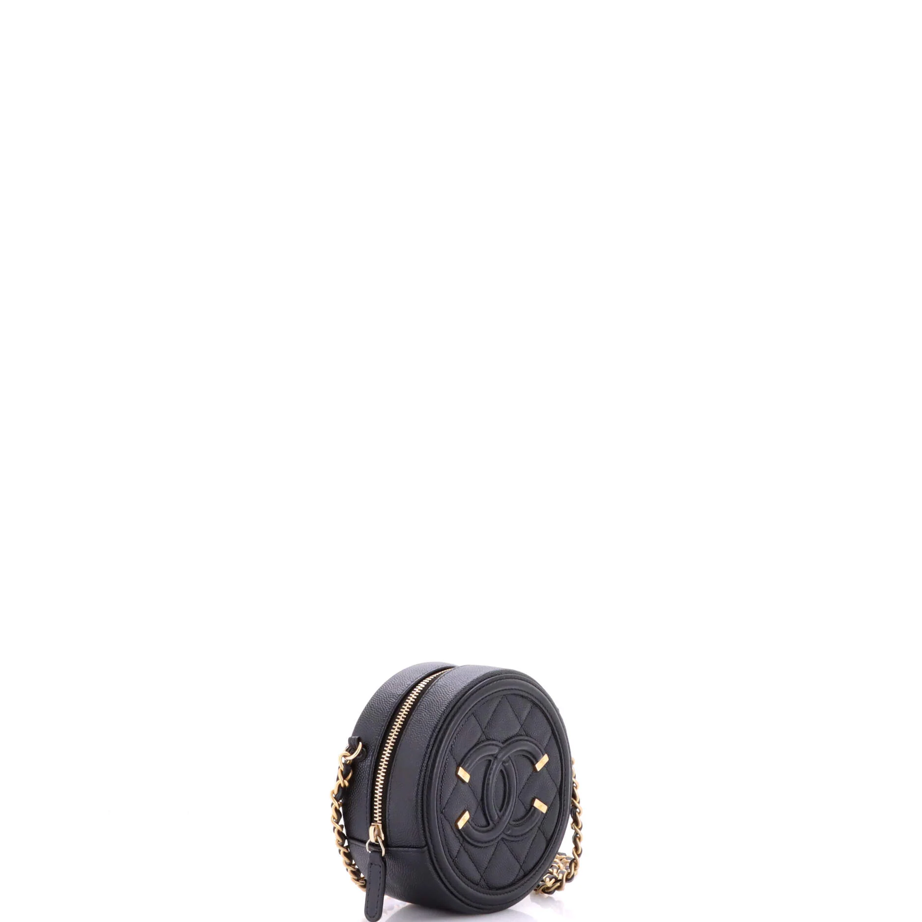 Filigree Round Clutch with Chain Quilted Caviar Mini - Image 2