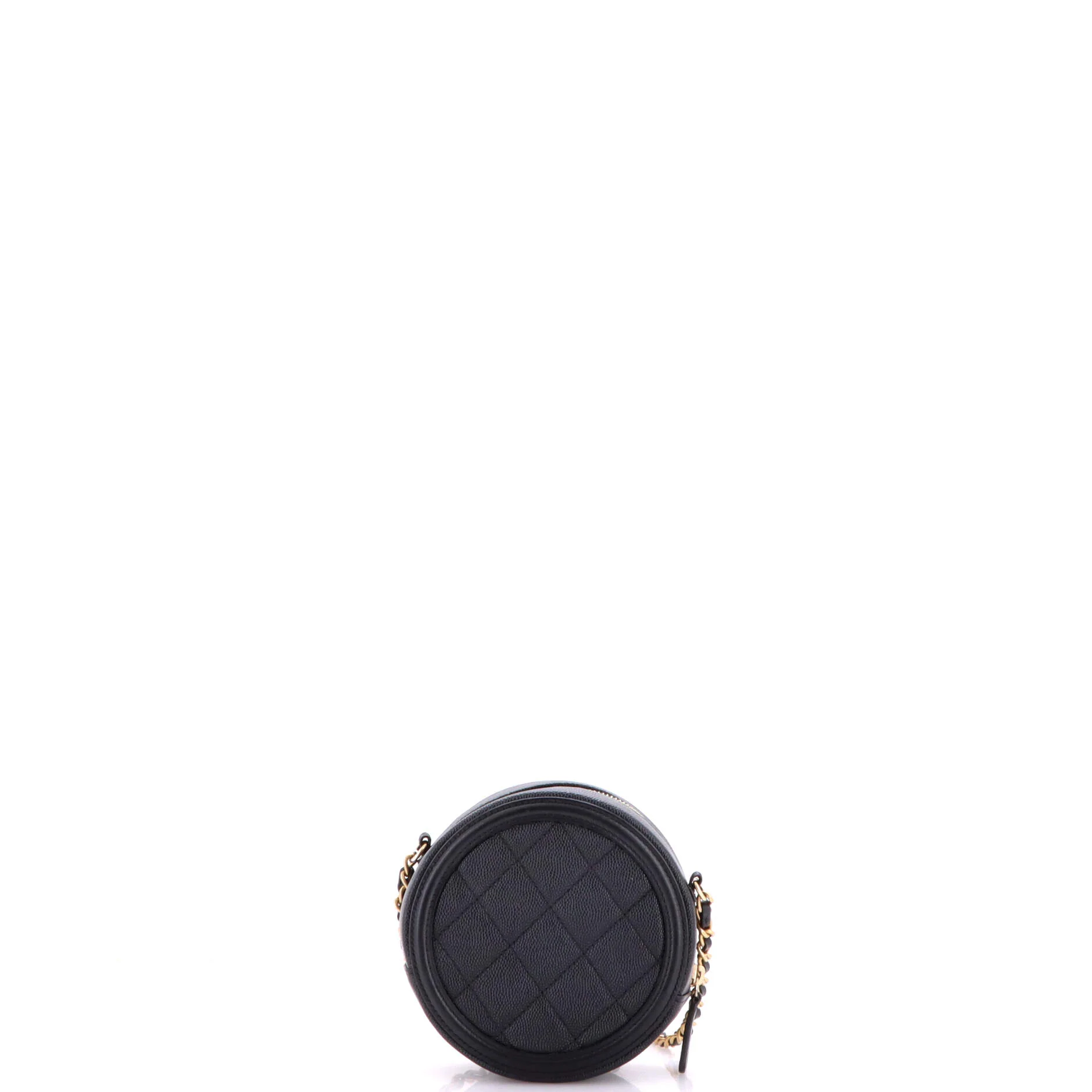 Filigree Round Clutch with Chain Quilted Caviar Mini - Image 3