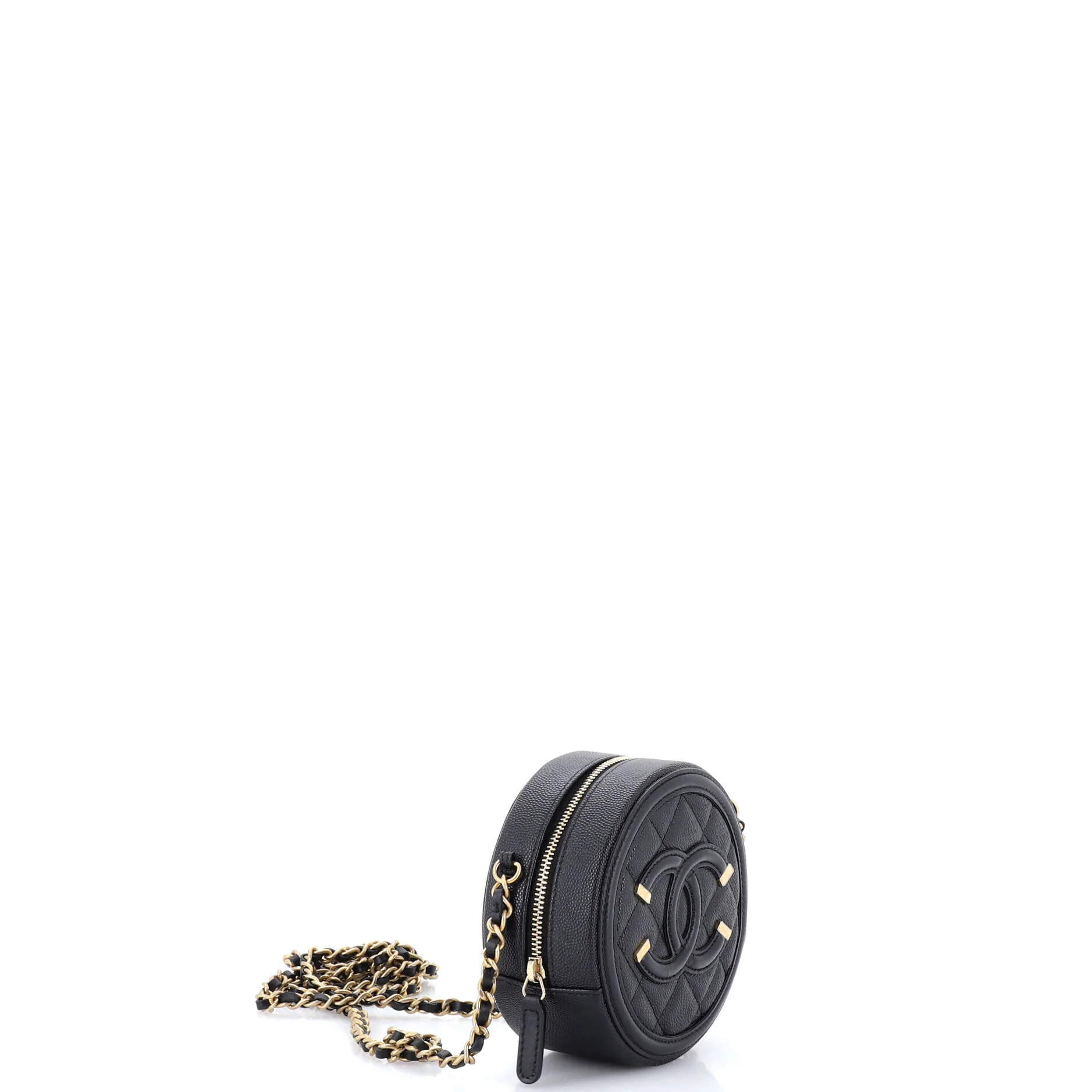 Filigree Round Clutch with Chain Quilted Caviar Mini - Image 3